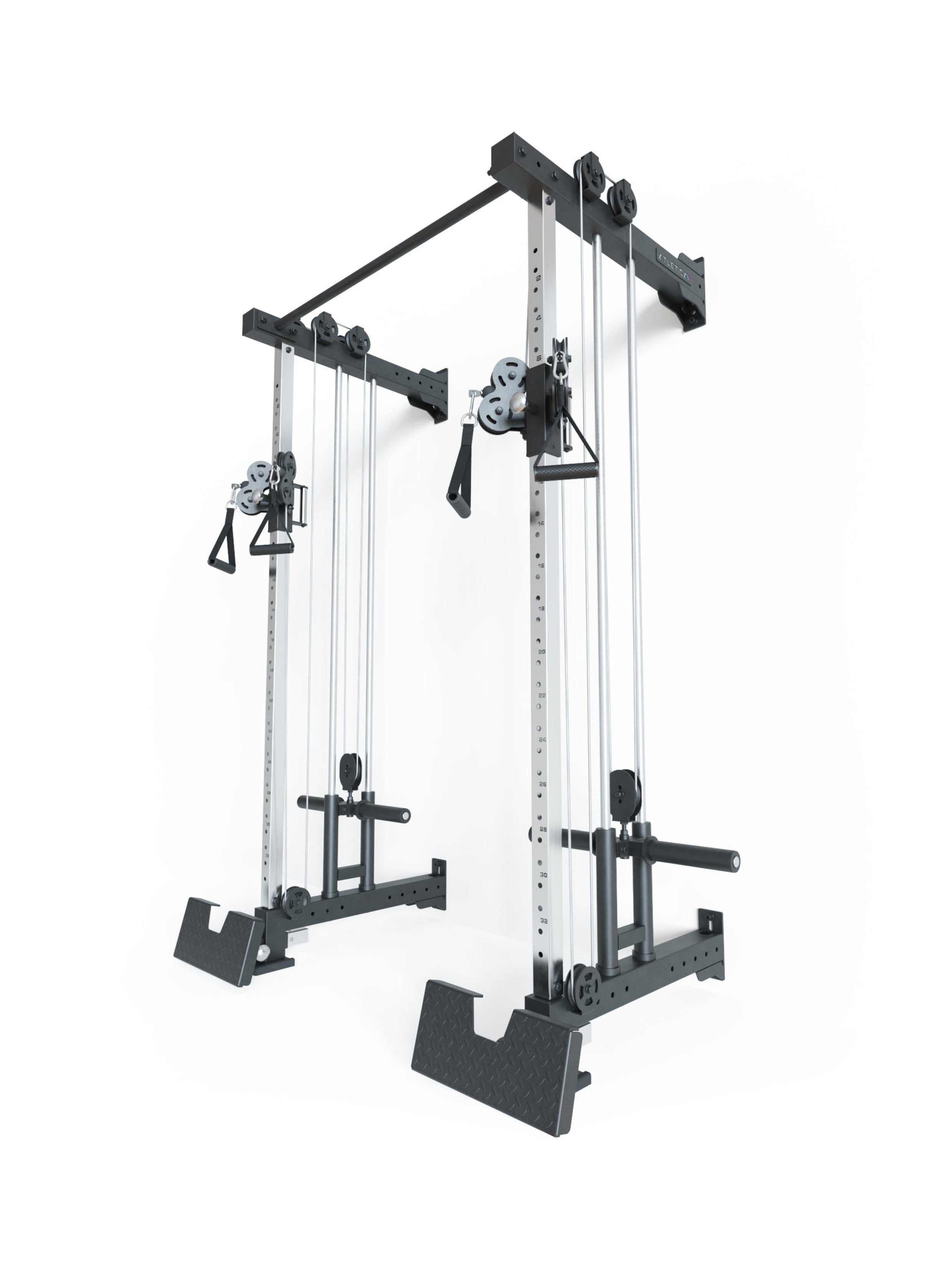 Full Rack R8-Nitro Wall Mounted: Dual Pulley | Standfest & sicher durch Wandmontage | 177x112 cm Grundfläche | Fußstützen & Pull-Up Bar