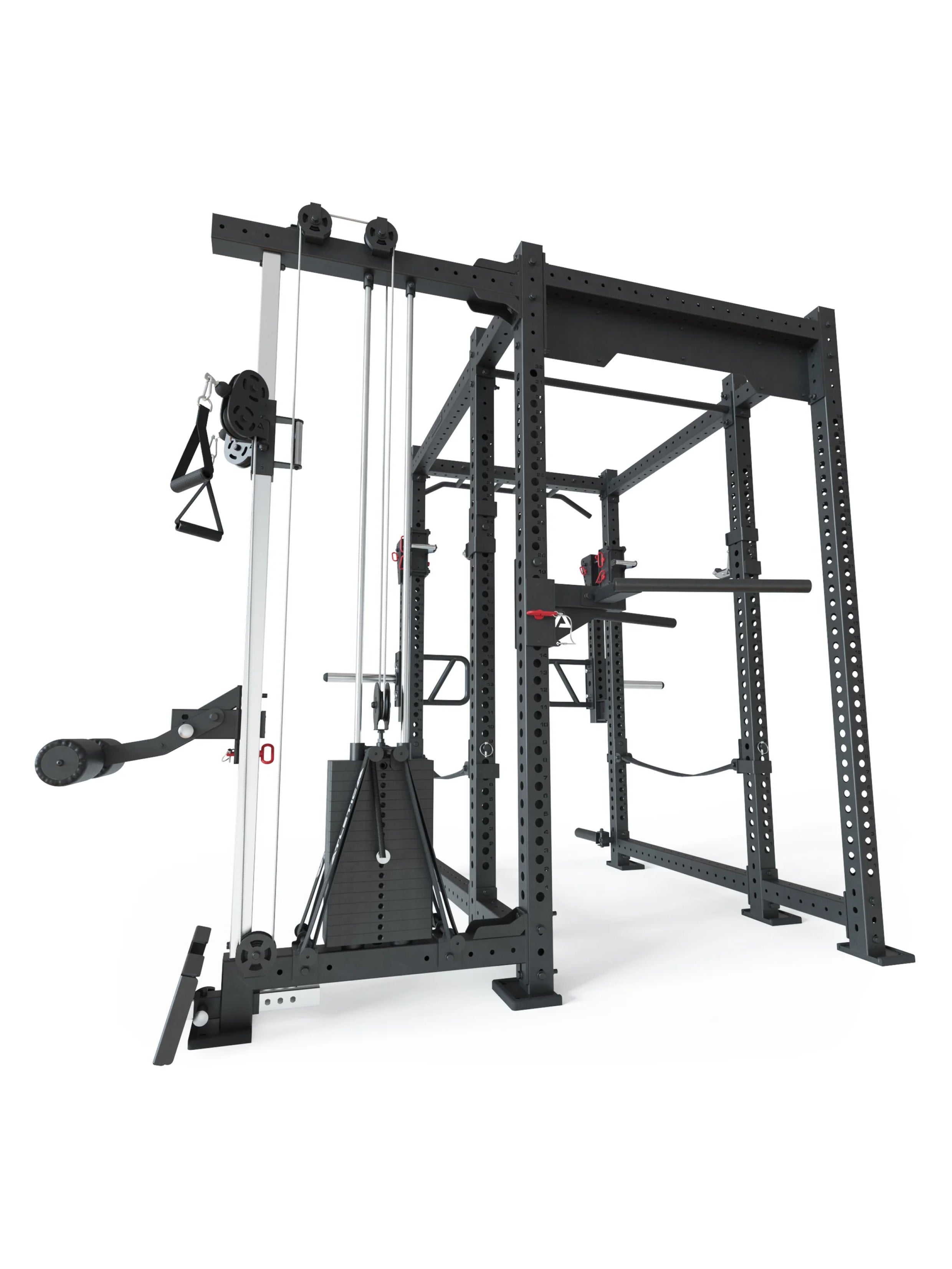 Rack R8-Sentinel Pro: Cable Rack mit 90 kg Stack, Jammer Arms, J-Hooks, Safety Straps, Dip Bar, Logo Plate, 2 Pull-Up Bars, Landmine & Bar Holder