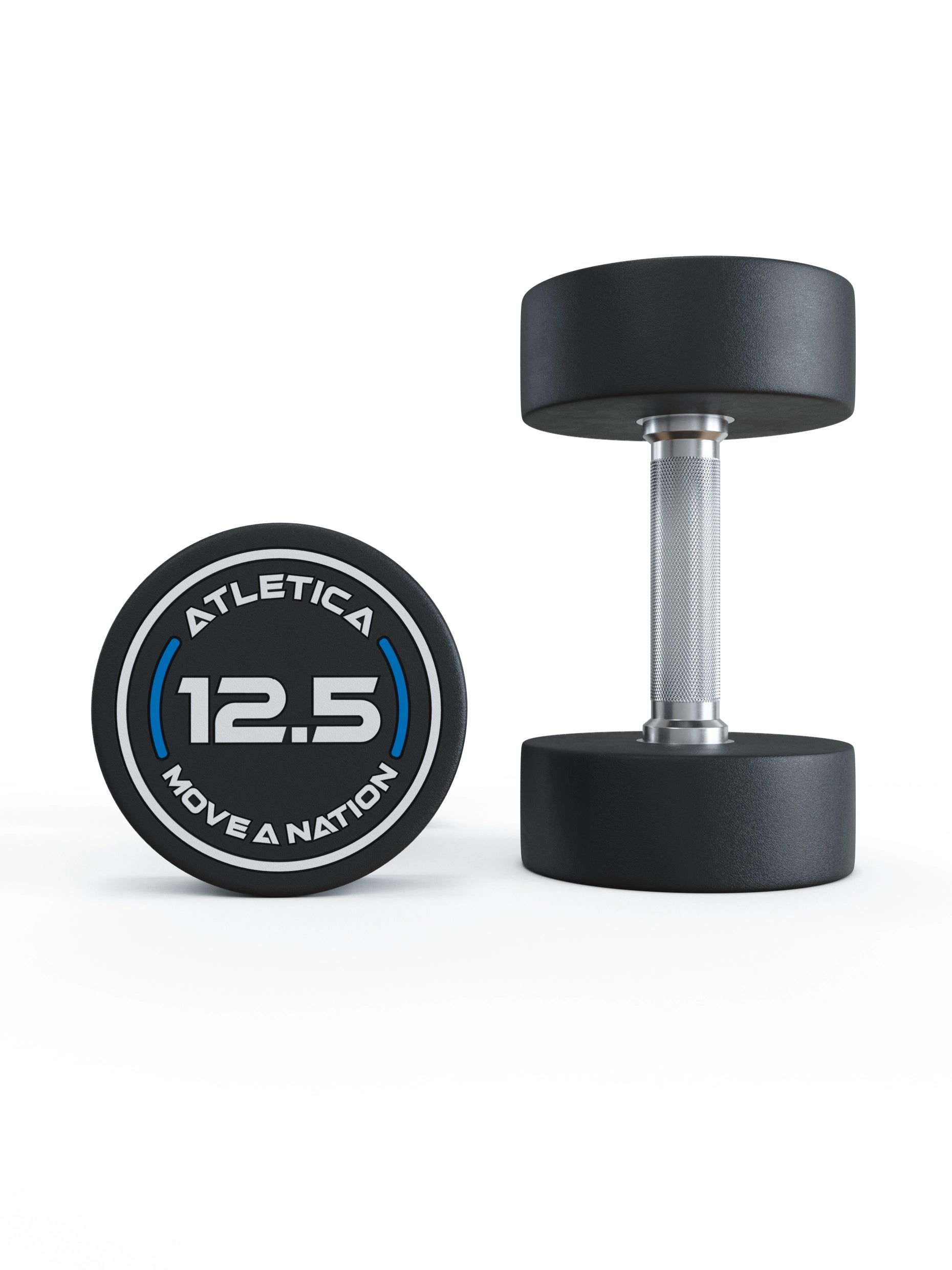 Gewichte: Rundhanteln, Polyurethan Rundhanteln (Paar)- Gerader Griff mit Hartchrom | CNC gefräster Stahlkern | Paarweise von 2.5 bis 60kg,