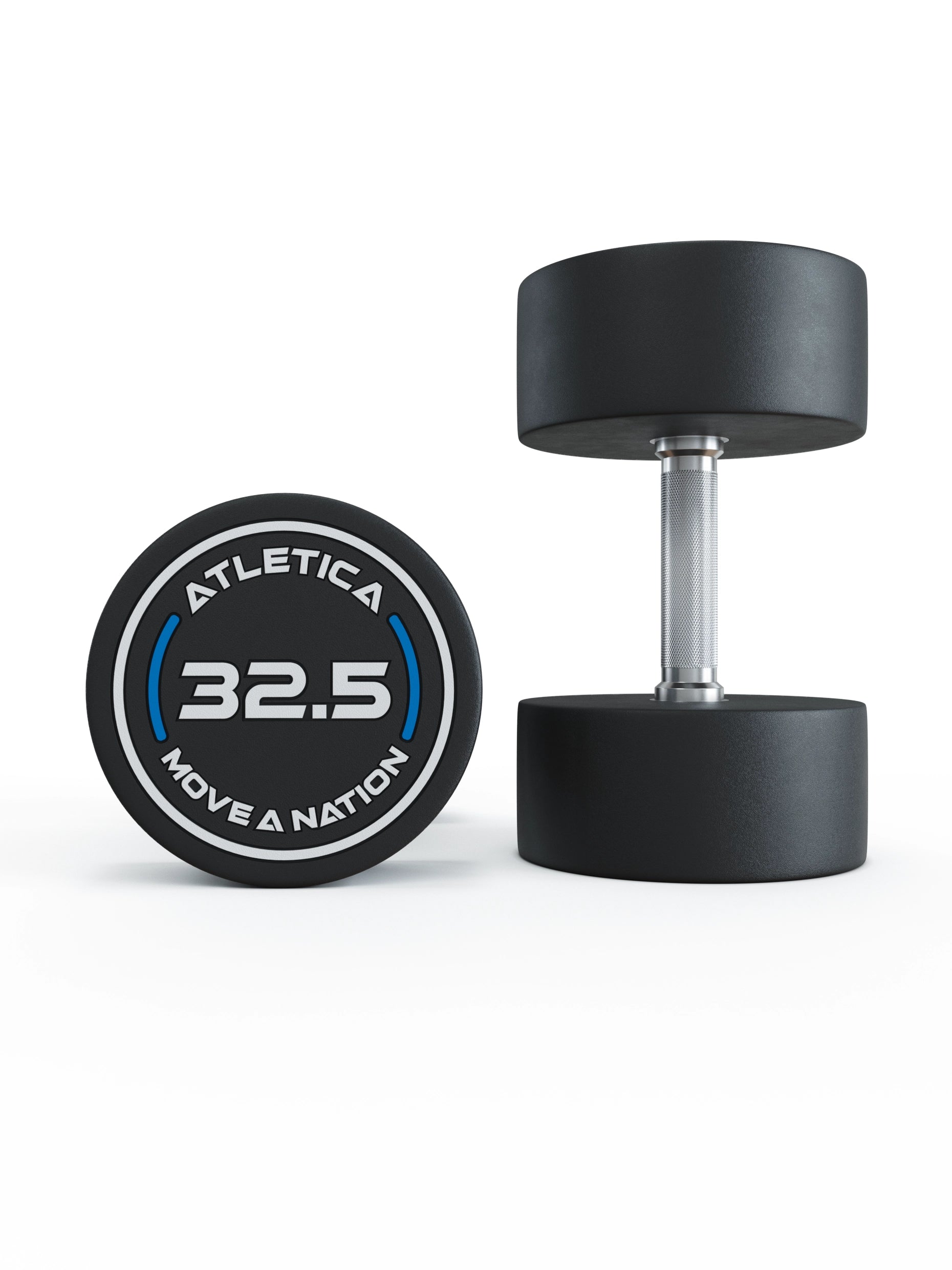 Gewichte: Rundhanteln, Polyurethan Rundhanteln (Paar)- Gerader Griff mit Hartchrom | CNC gefräster Stahlkern | Paarweise von 2.5 bis 60kg,