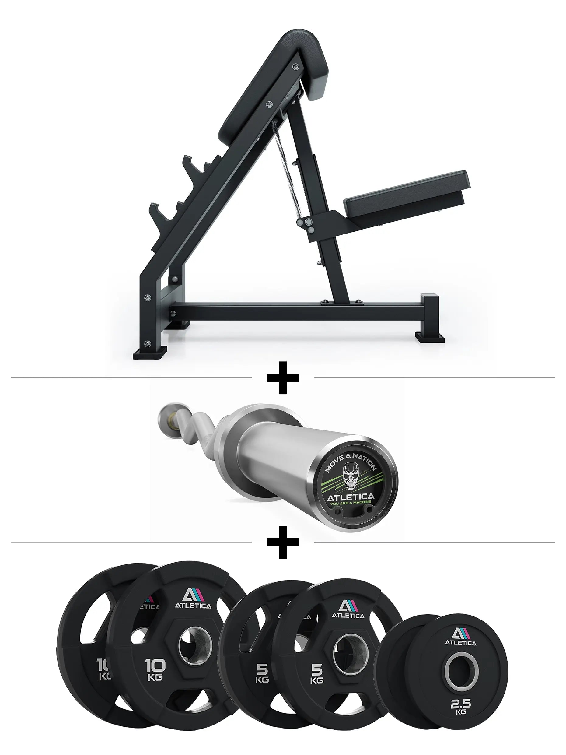Hantelbank Preacher Curl Bizepsbank Set mit SZ Curlstange und 35kg Gripper Plates