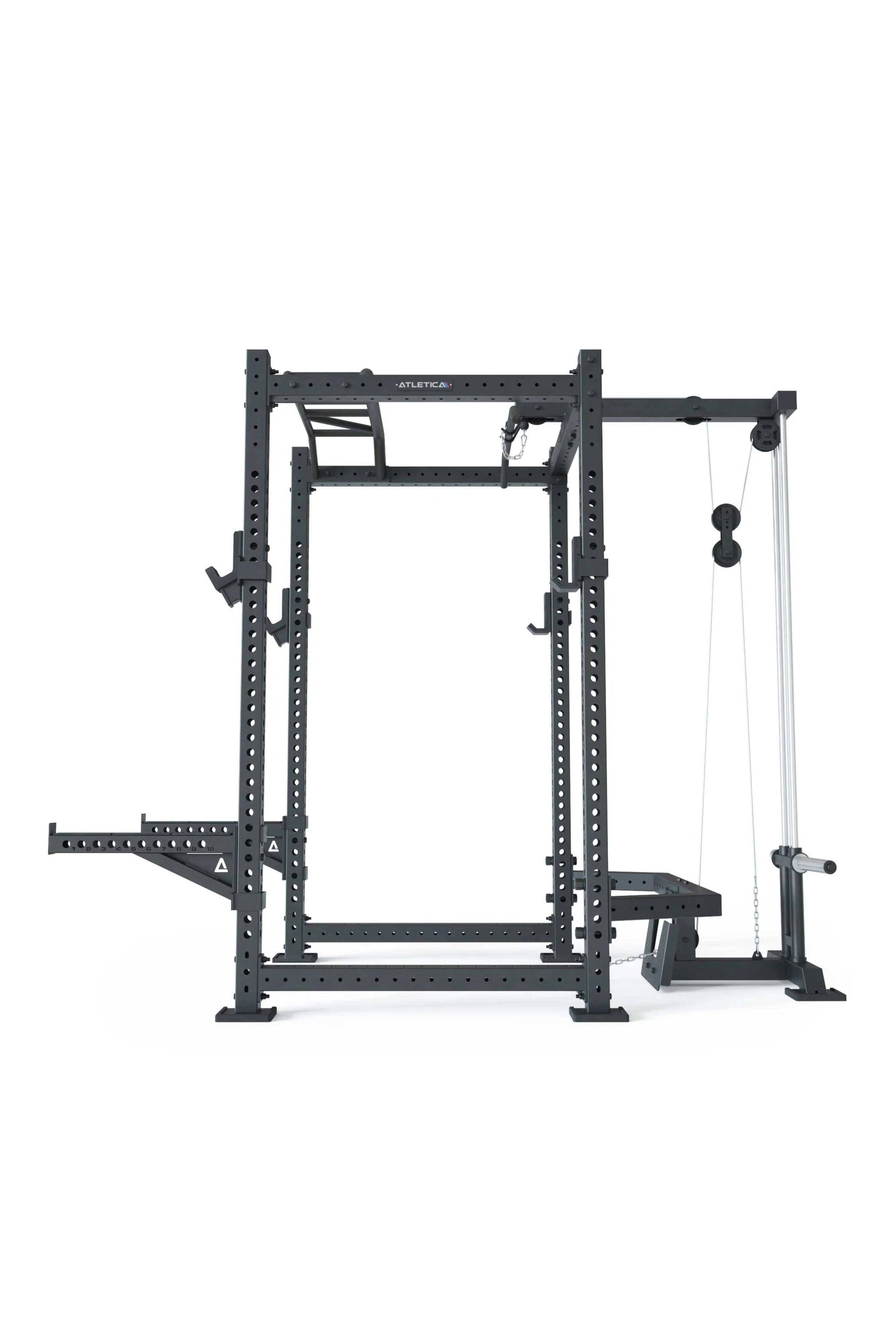 Full Rack R8-Blade: mit Latzug | Multi-Grip Bar, Spotter Arms, 4 J-Hooks | 226 cm Höhe | Next Level Squat Rack | 123x211 cm Grundfläche | 213 kg schwer | Erweiterbar