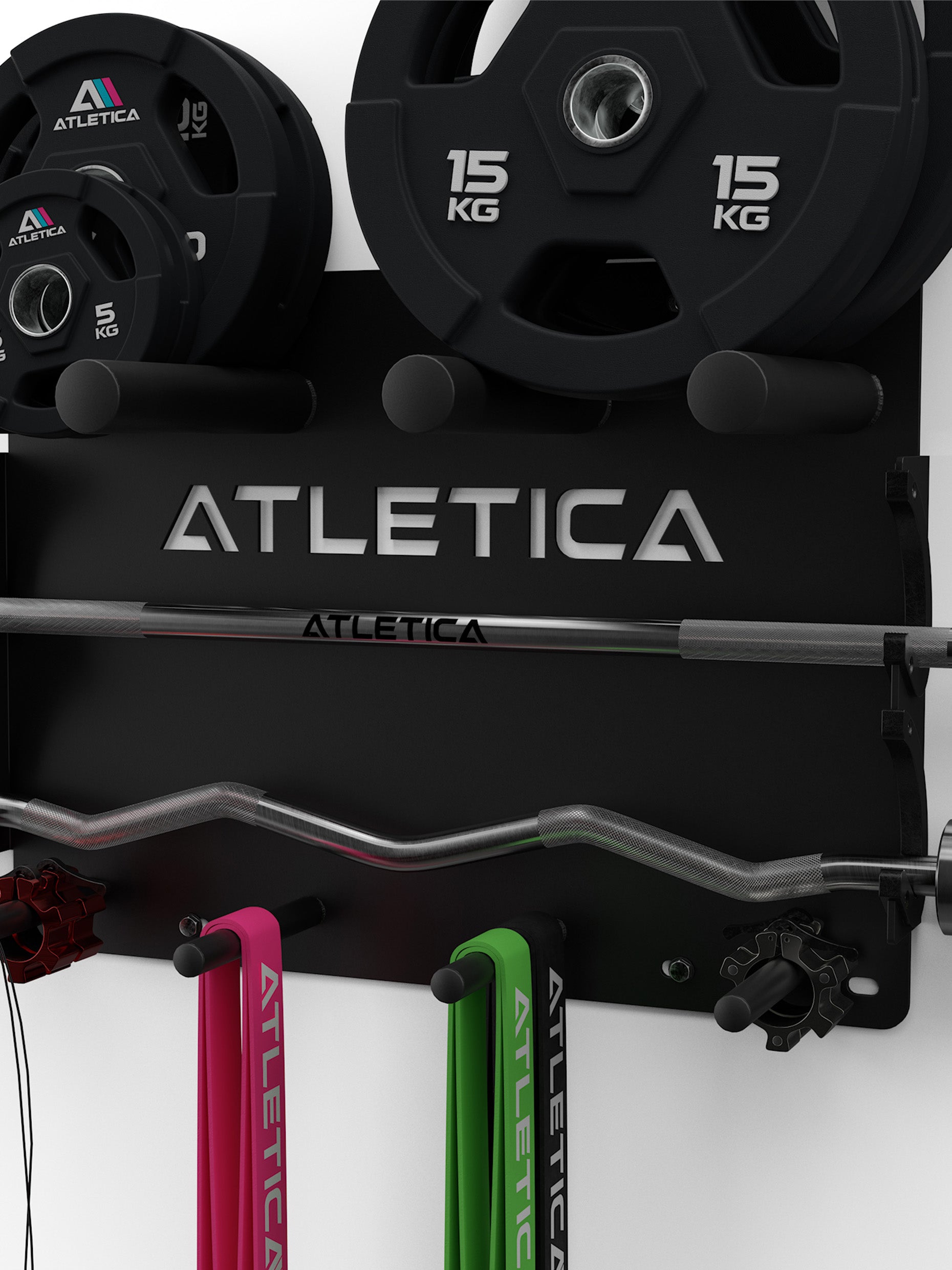 Wandhalterung Gewichte: Platzsparende Aufbewahrung zur Wandmontage | für Scheiben, Stangen, Springseile, Bänder, Collars | Bis 150 kg belastbar