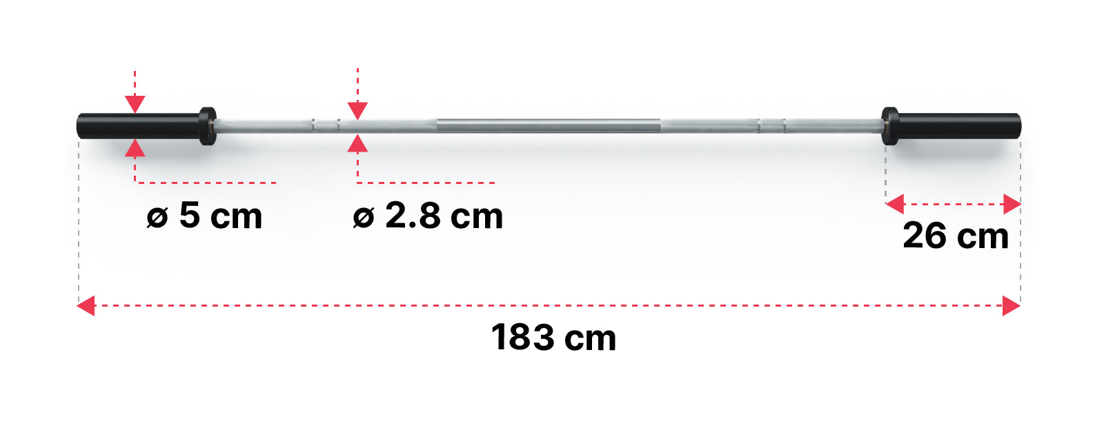 Langhantel Theta von Atletica: Dimensionen