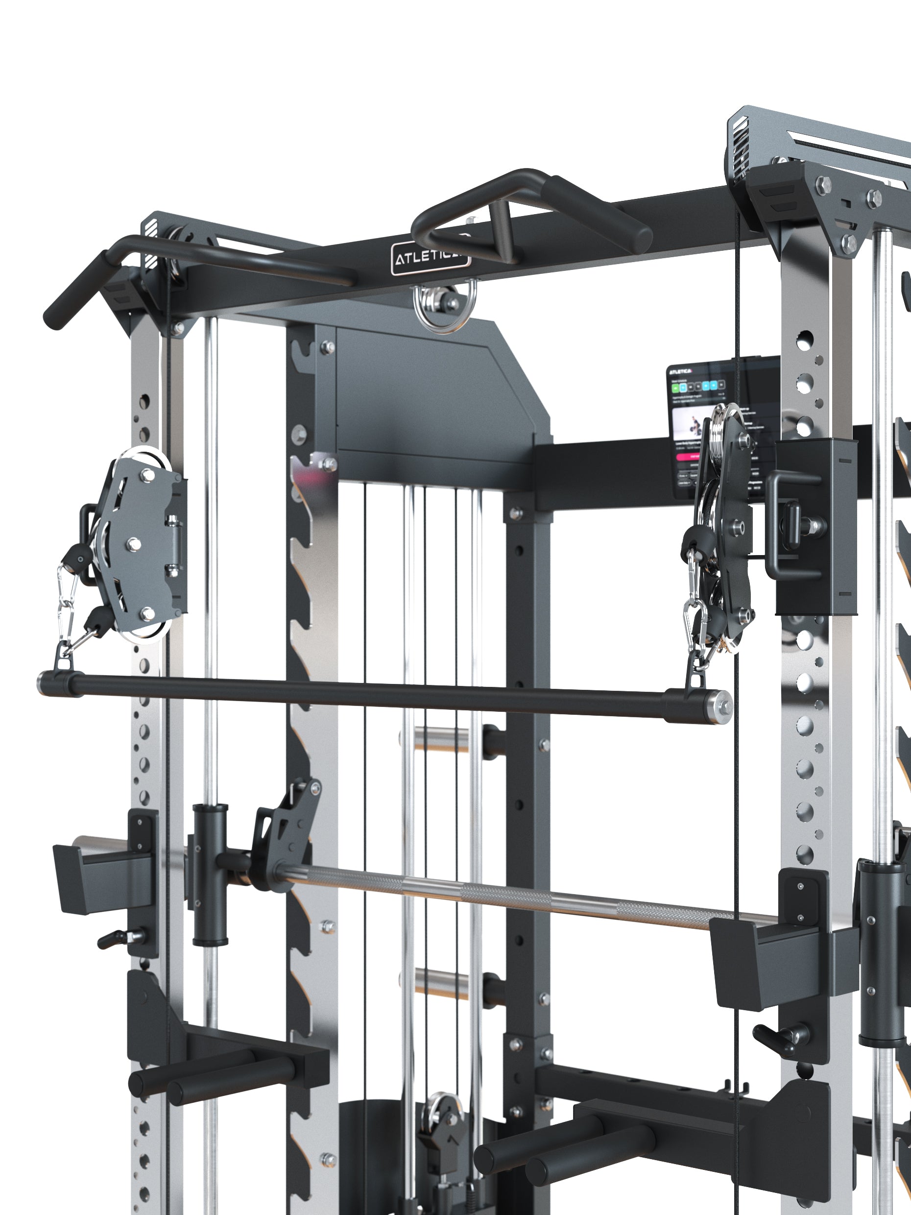 Fallout Kraftstation von Atletica: Cross-Over-Kabelzug, Power Rack und Smith Machine in einem