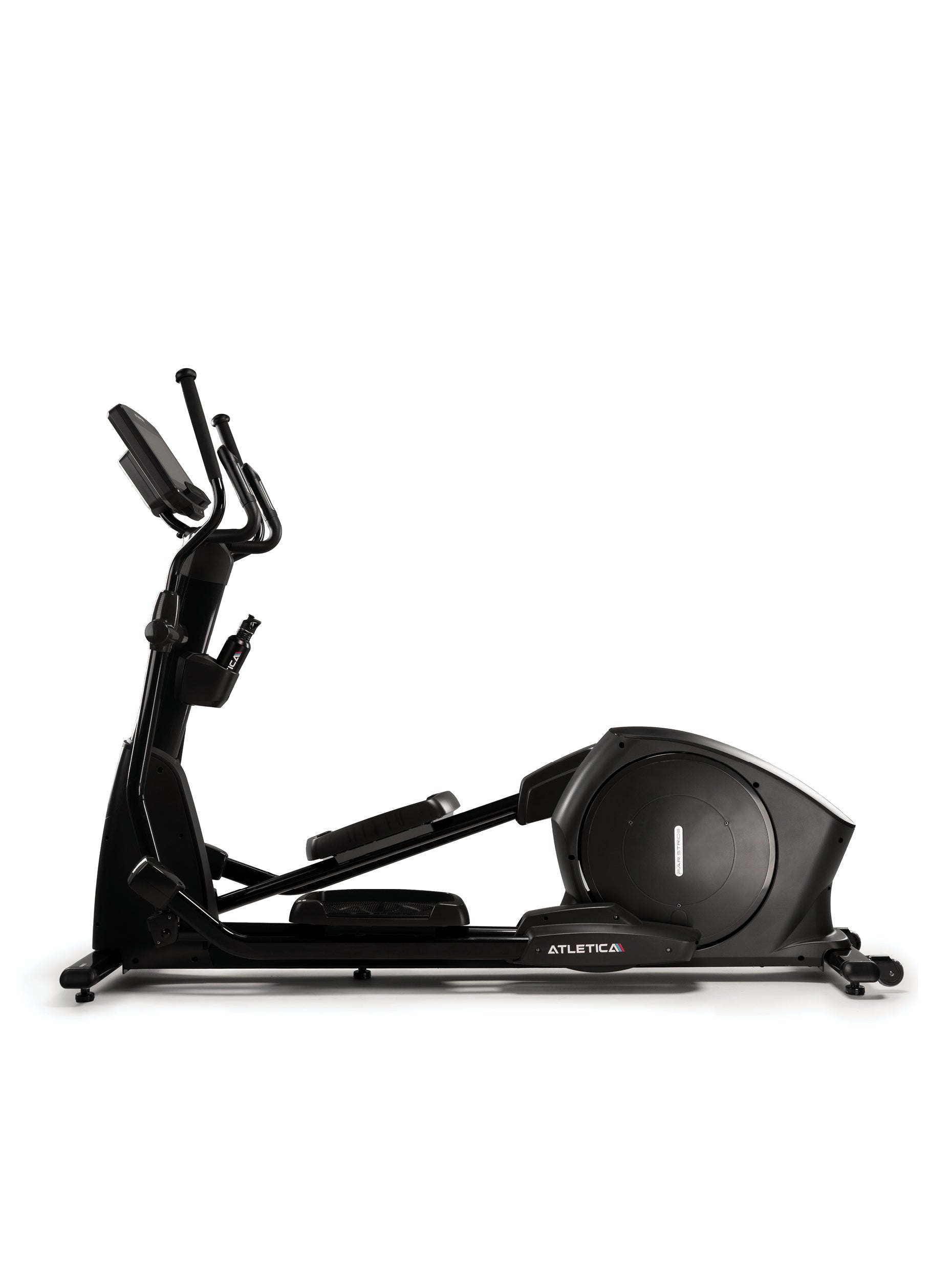 Crosstrainer Far-Stride für den Studioeinsatz: Dualer Riemenantrieb und Generator für geräuscharmen Eigenantrieb