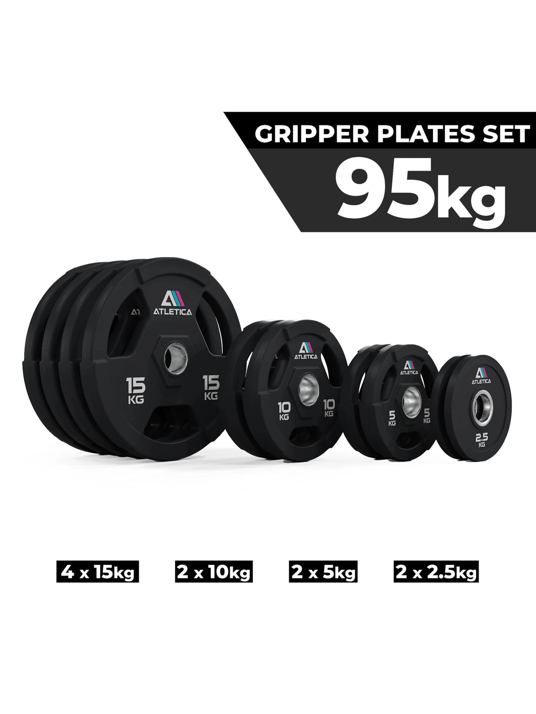 Gewichte Gripper plates: Gripper Plates95 kg bestehend aus 2x2,5 kg | 2x5 kg | 2x10 kg | 4x15 kg