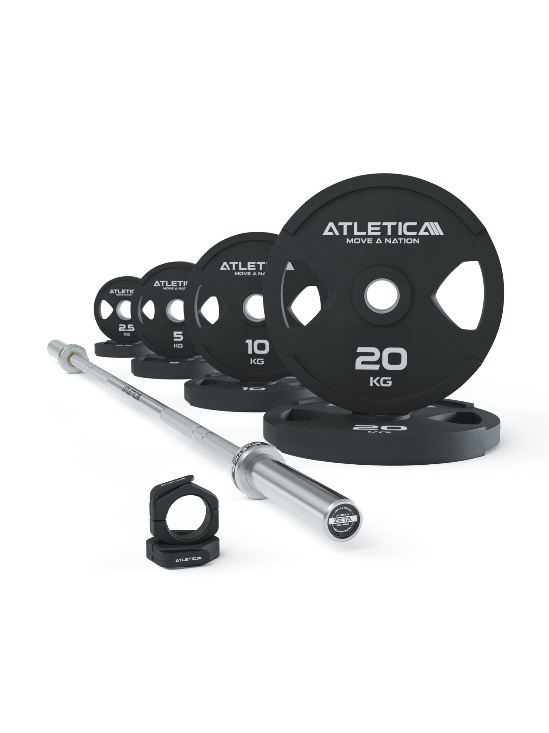 Hantelstangen Set Zeta: Zeta Hybrid Langhantel 1880mm | 32cm geringere Länge ideal für kleine Räume | 75kg Dual-Gripper Plates | Slim Collars