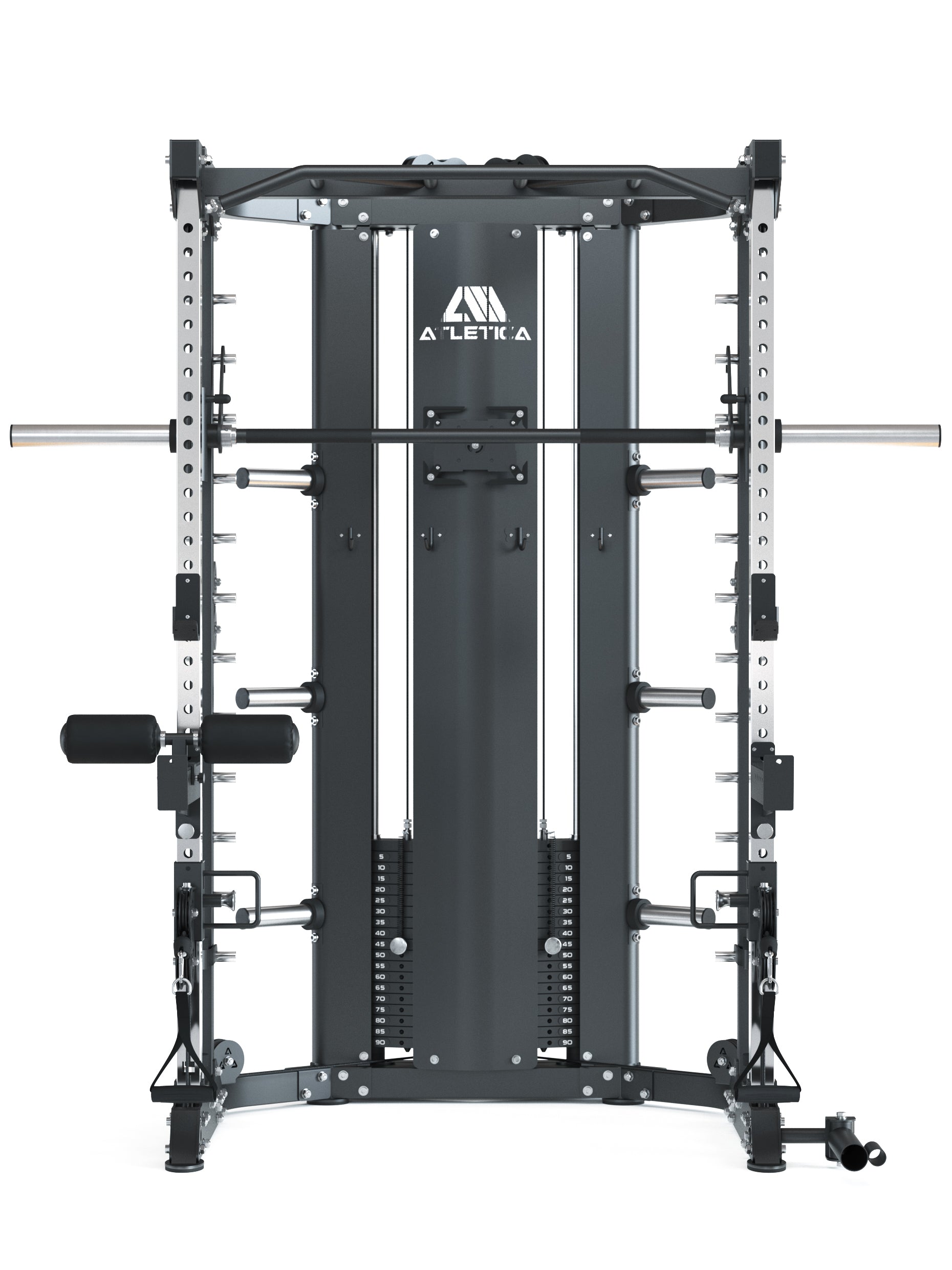 All-In-One Kraftstation | Mit Beinpresse-Option | Jammer Arms mit Gewichtsblock nutzbar | Smith Machine, Kabelzugstation und Power Rack