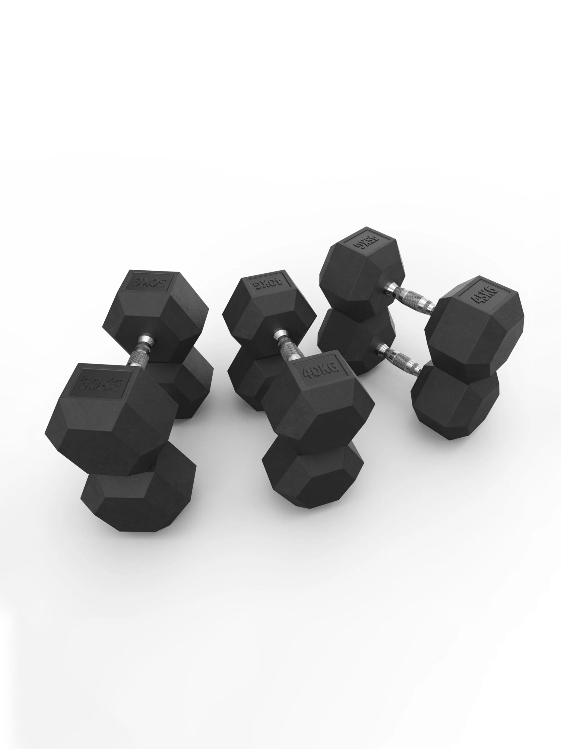 Gewichte Hexagon Kurzhanteln: Hexagon SET 40kg-50kgATLETICA Hexagon PVC Kurzhanteln SET ∣ 40kg bis 50kg Hexagon Paare ∣ Professioneller Bezug (kein Gummi)