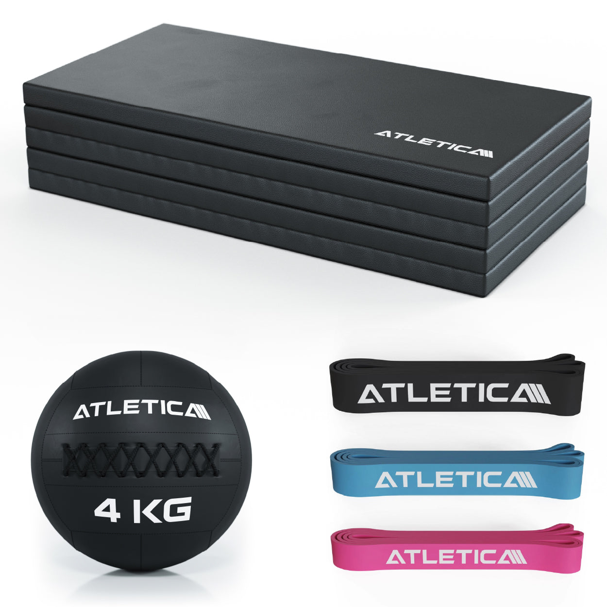 Lower Body Warm-Up Set 3: Zenfold Gummimatte, Widerstandsbänder, 4kg Wall Ball