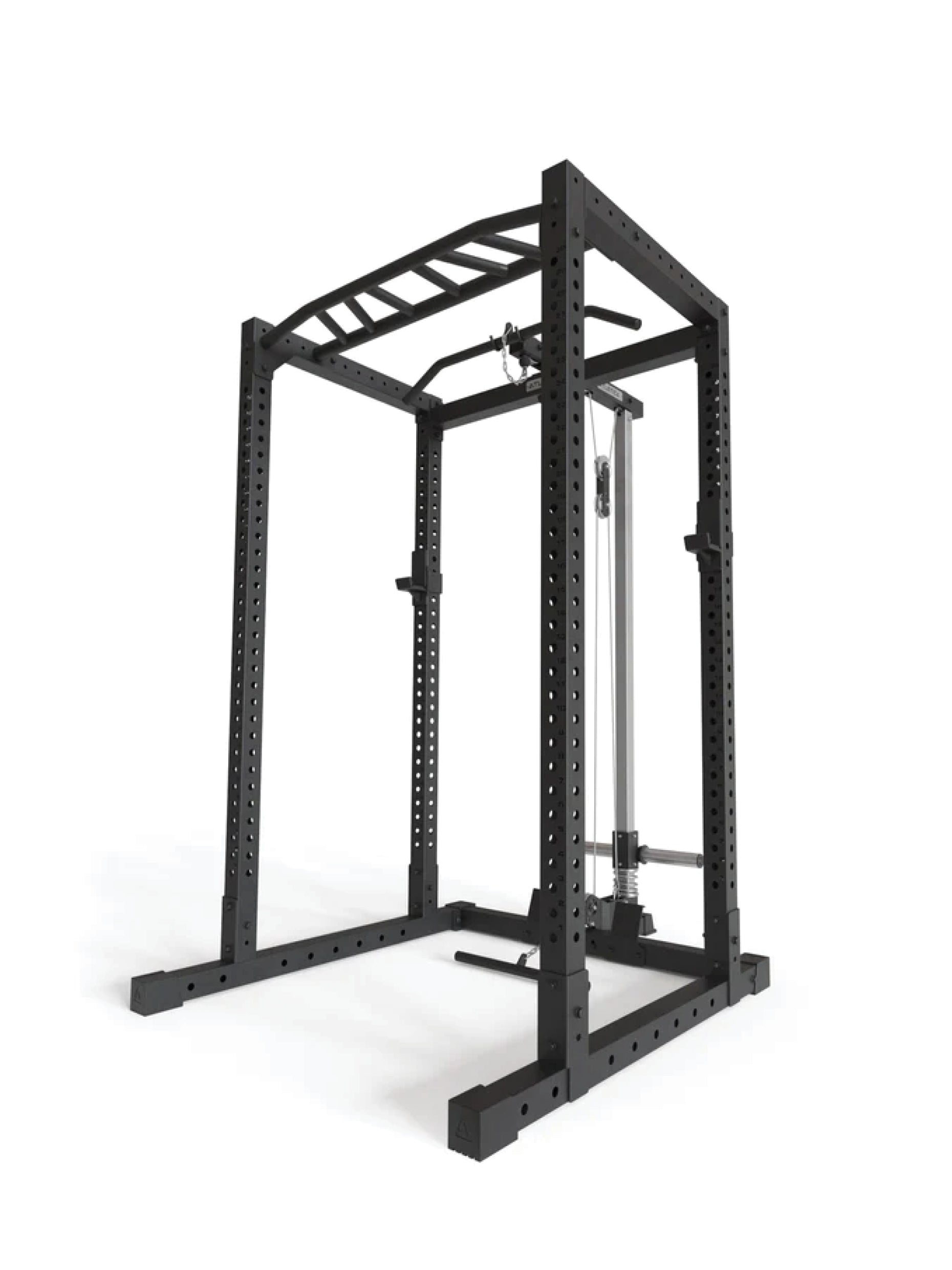 Squat Rack R7-Base Plate mit Latzug & Ruderstation | Multi-Grip Klimmzugstange & J-Hooks | 128 kg Eigengewicht | Modular erweiterbar | in zwei Höhen verfügbar,