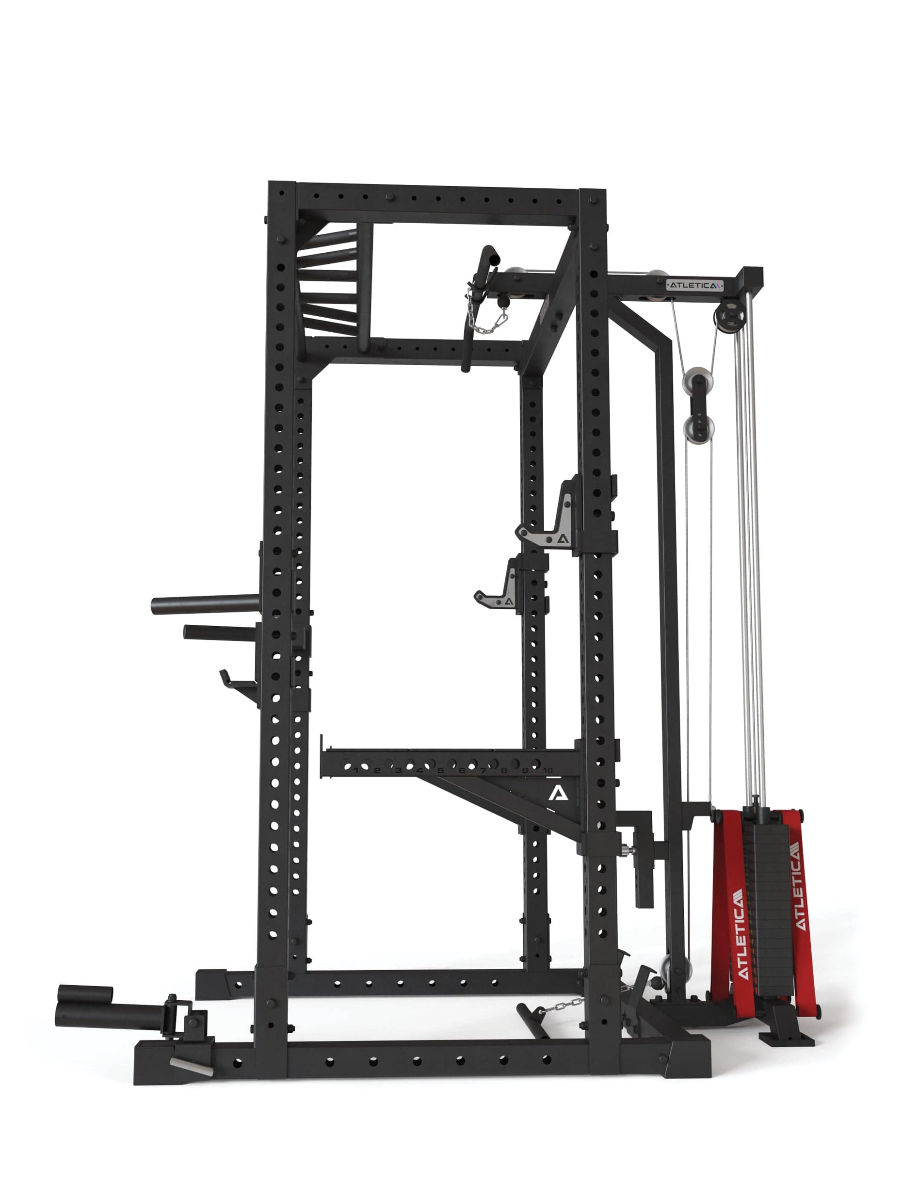 Power Rack R7-Cyrax: Squat Rack mit Latzug und Legblocker | Rudereinheit | Multi-Grip Klimmzugstange | Safety Spotter Arms | Dip Station | Landmine | in zwei Höhen verfügbar,