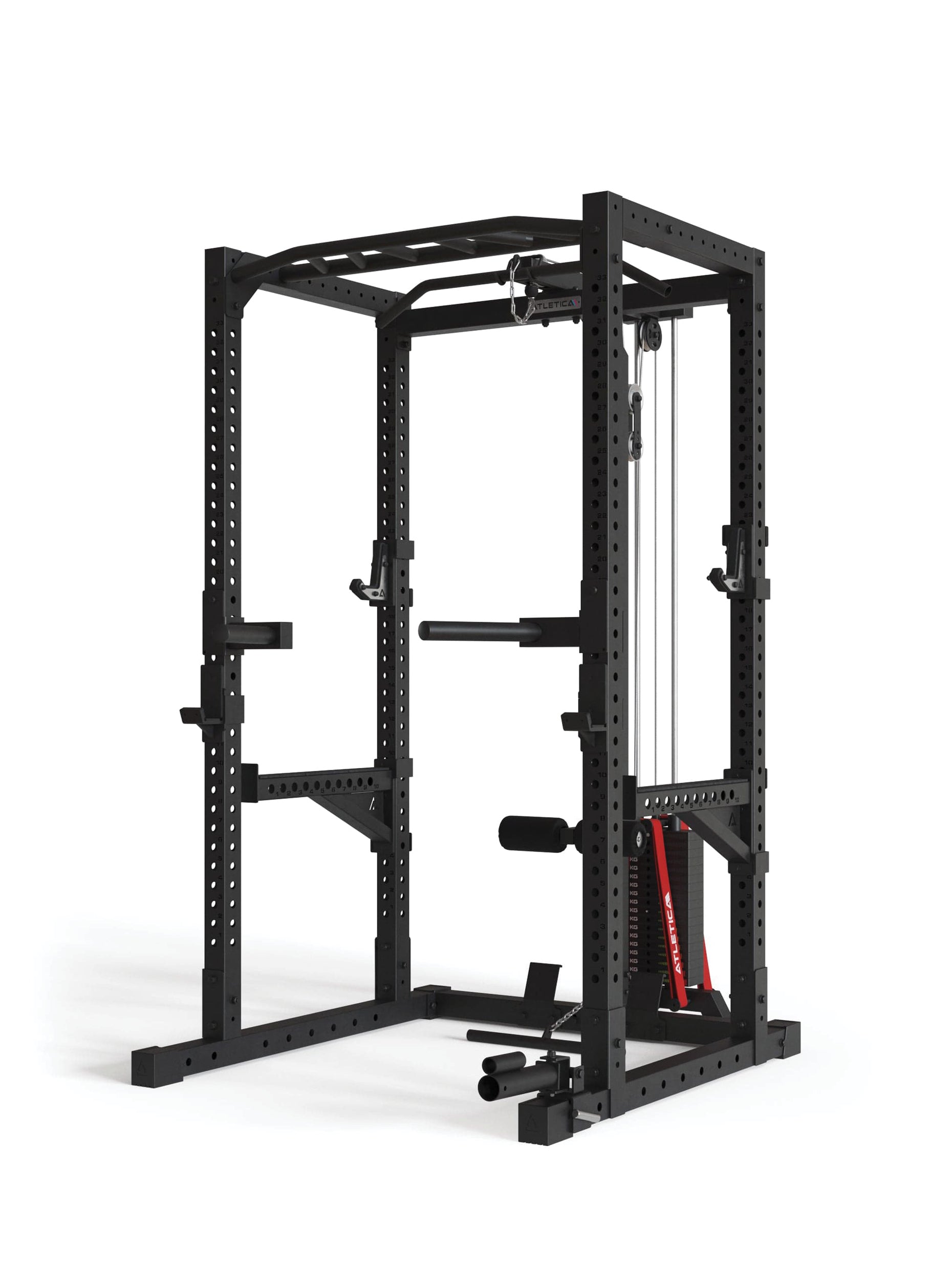 Power Rack R7-Cyrax: mit Latzug und Legblocker | Rudereinheit | Multi-Grip Klimmzugstange | Safety Spotter Arms | Dip Station | Landmine | in zwei Höhen verfügbar,