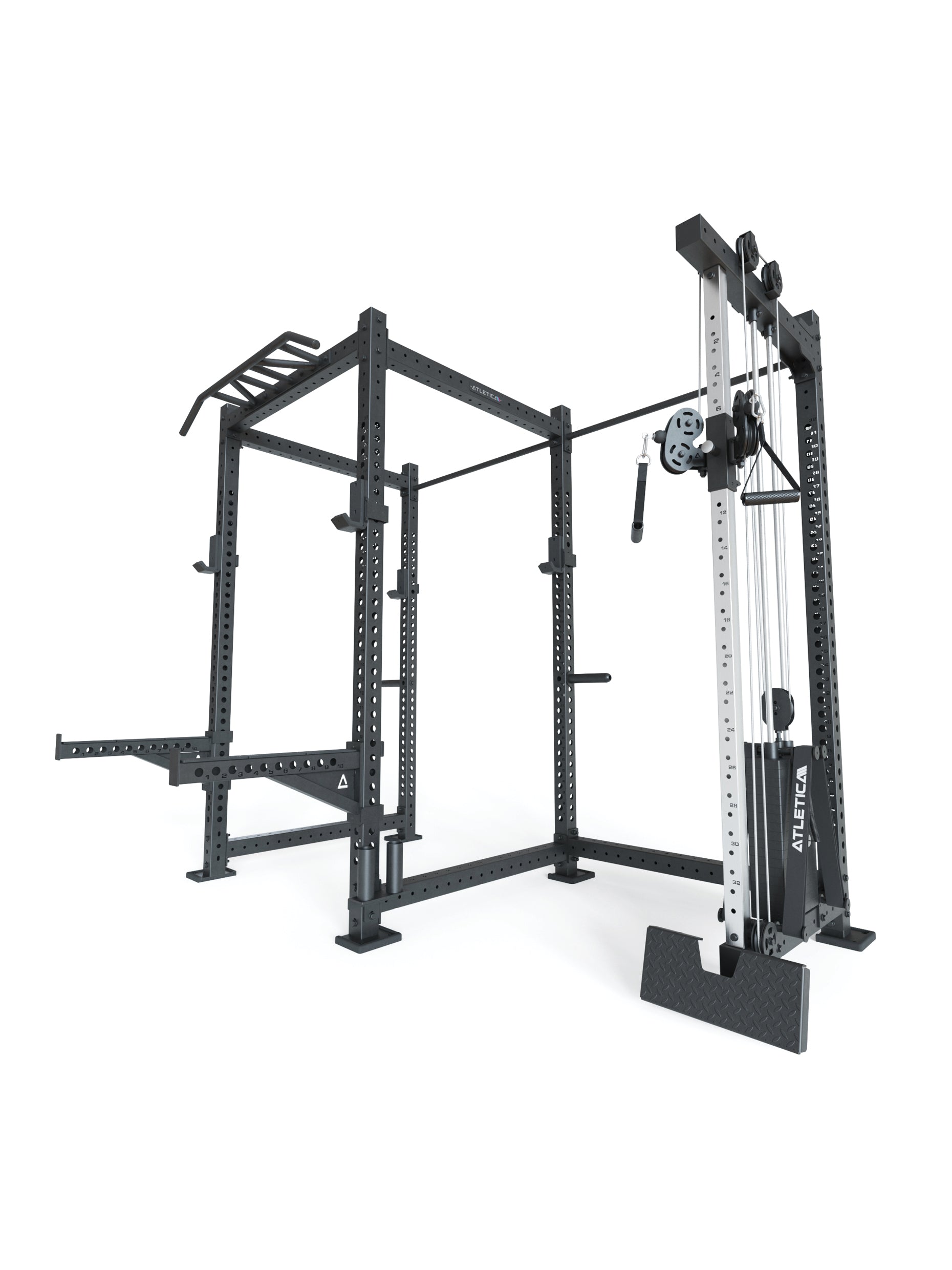 Power Rack R8-Drift PRO: Cable Rack mit 90 kg Stack | 4 J-Hooks, Spotter Arms, Pull-Up Bar, Weight Pins & Bar Holder | Squat Rack mit Kabelzug | 123x261 cm Grundfläche | 334 kg