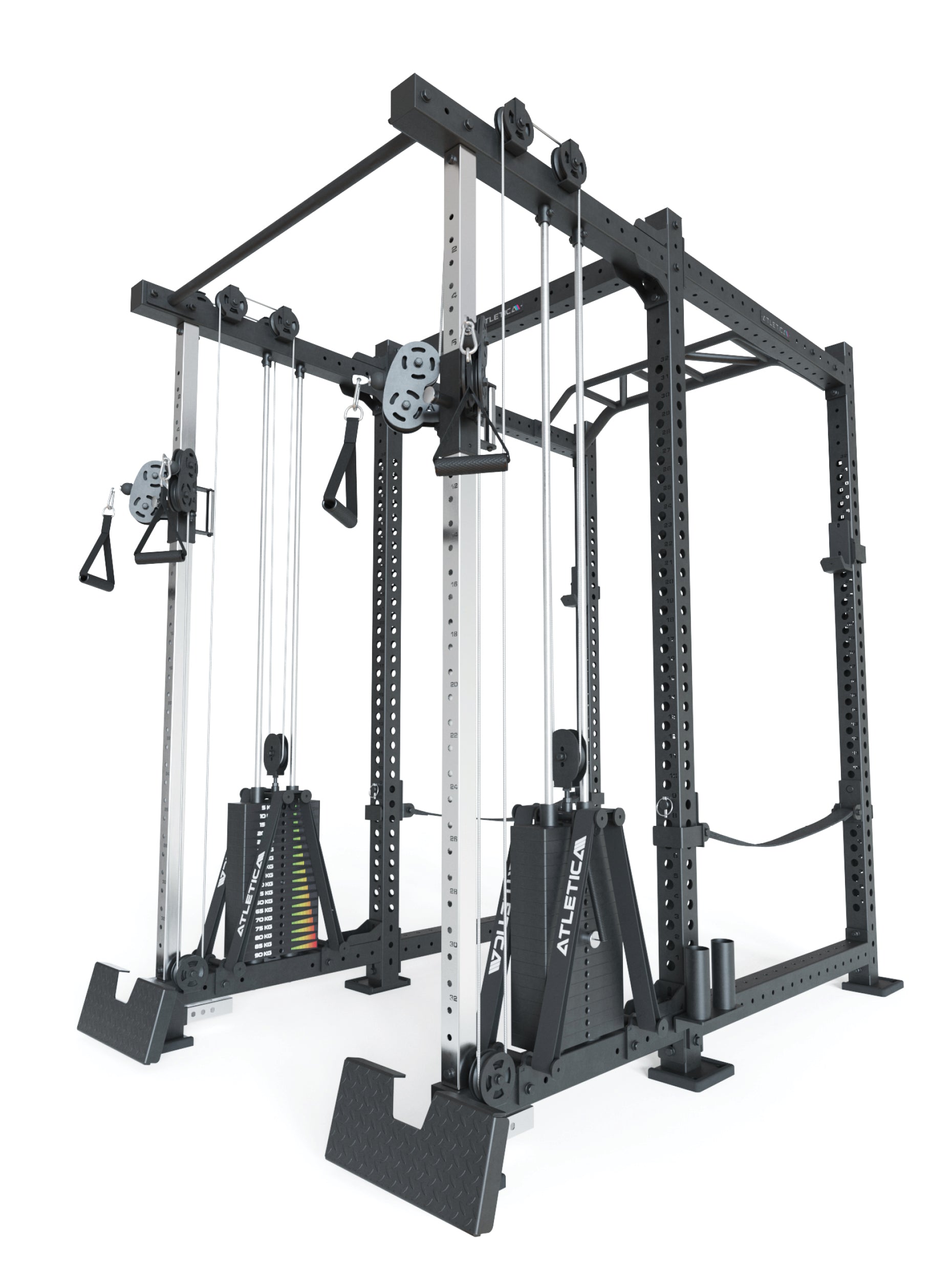Power Rack R8-Duality Pro: Full Rack mit Cable Cross | 2x90 kg Double Stack, Multi-Grip Bar, Safeties, J-Hooks | 183x235 cm Grundfläche | 444 kg schwer