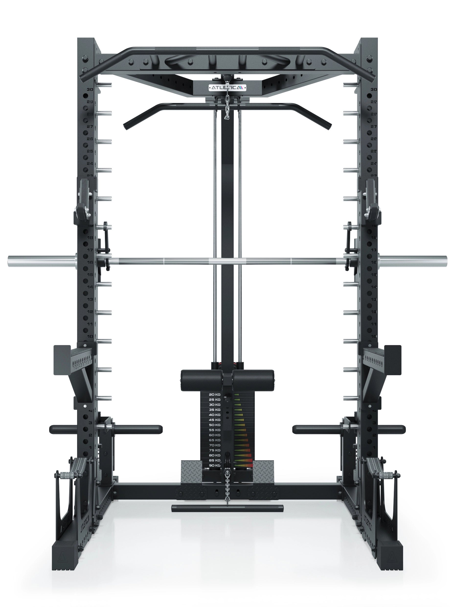 R7 Squat Rack mit Multipresse und 125kg Latzug Nemesis 70x70 Uprights R7 Serie