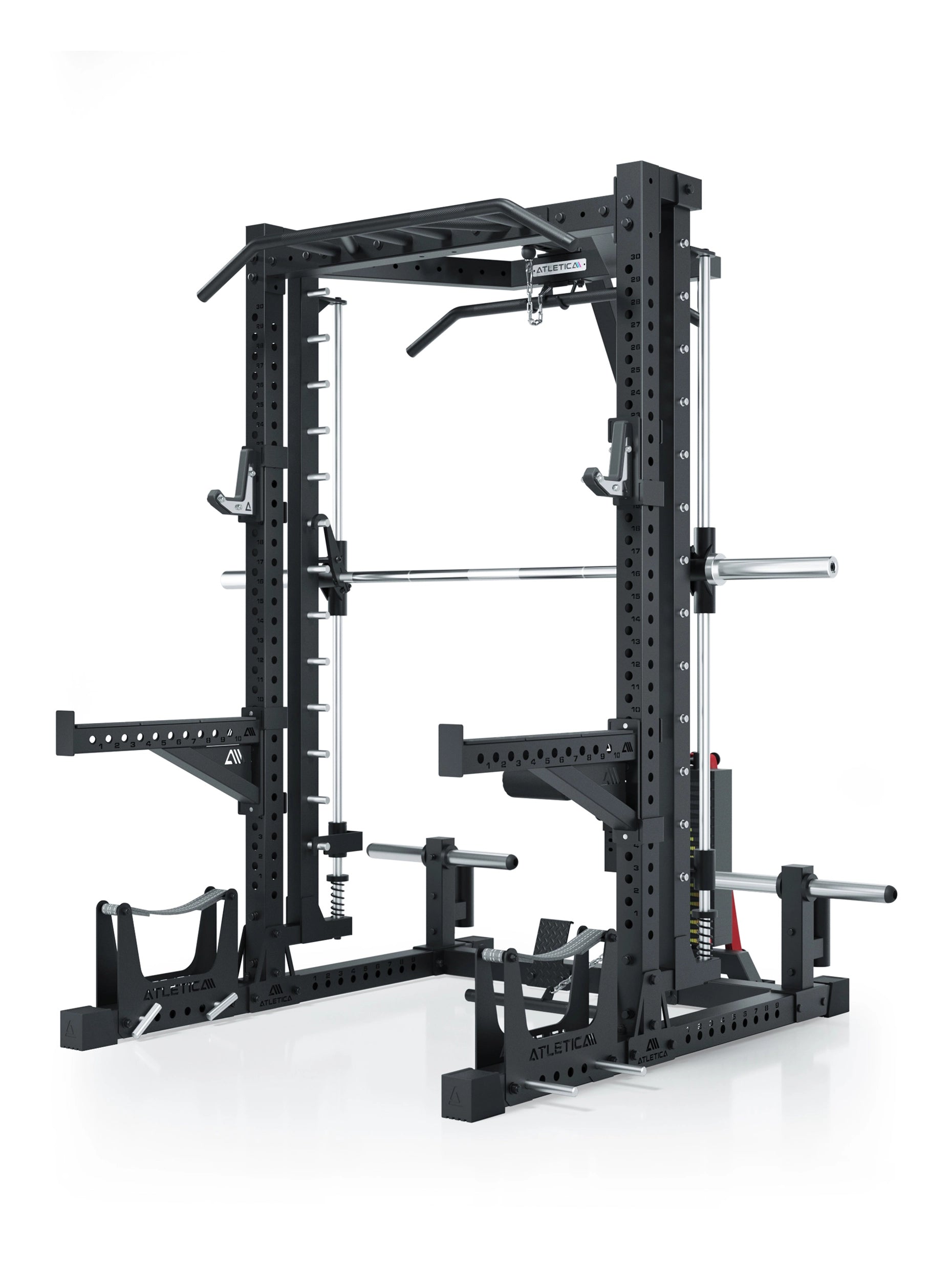 R7 Squat Rack mit Multipresse und 125kg Latzug Nemesis 70x70 Uprights R7 Serie