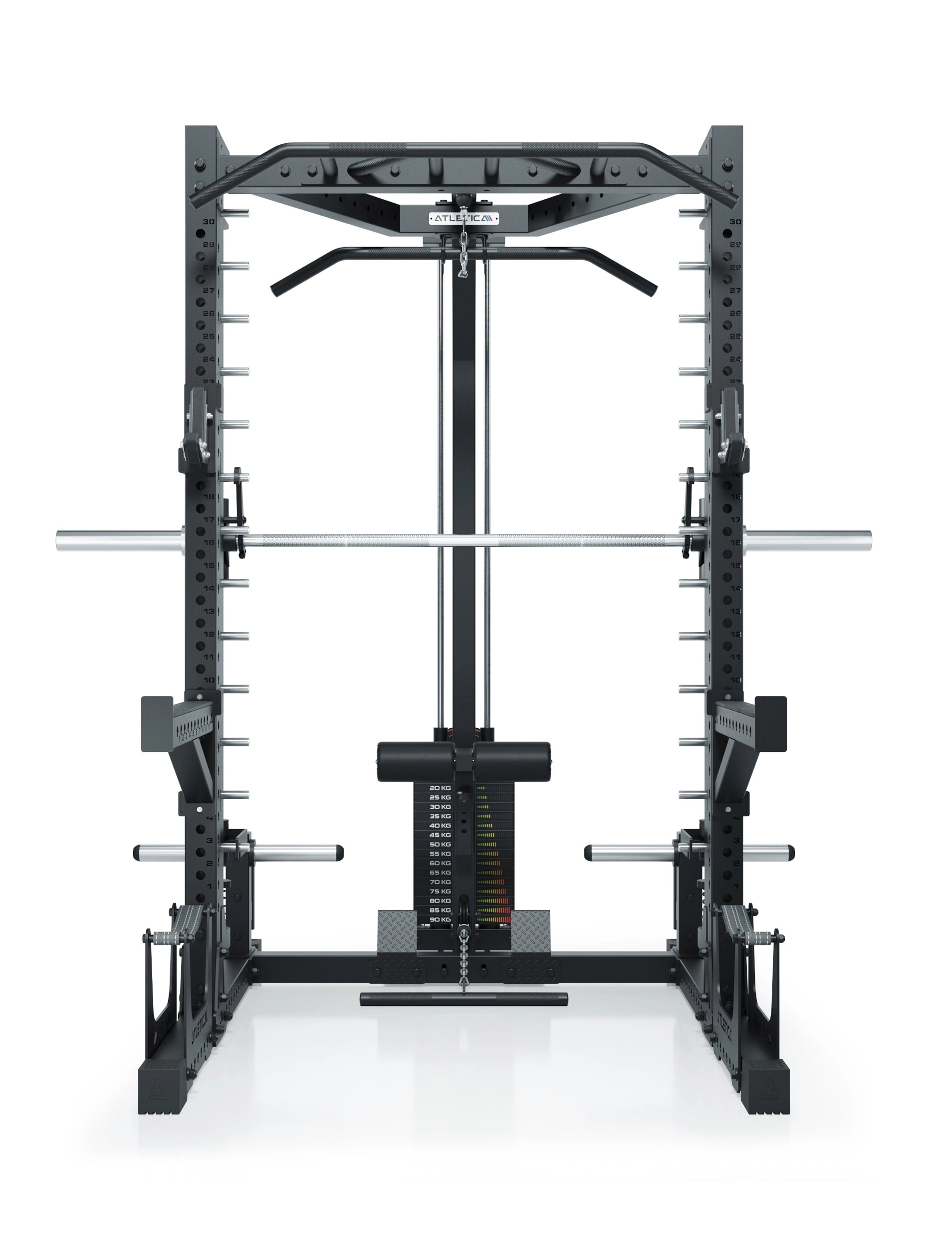 Smith Machine Squat Rack mit 125kg Latzug Nemesis 70x70 Uprights R7 Serie