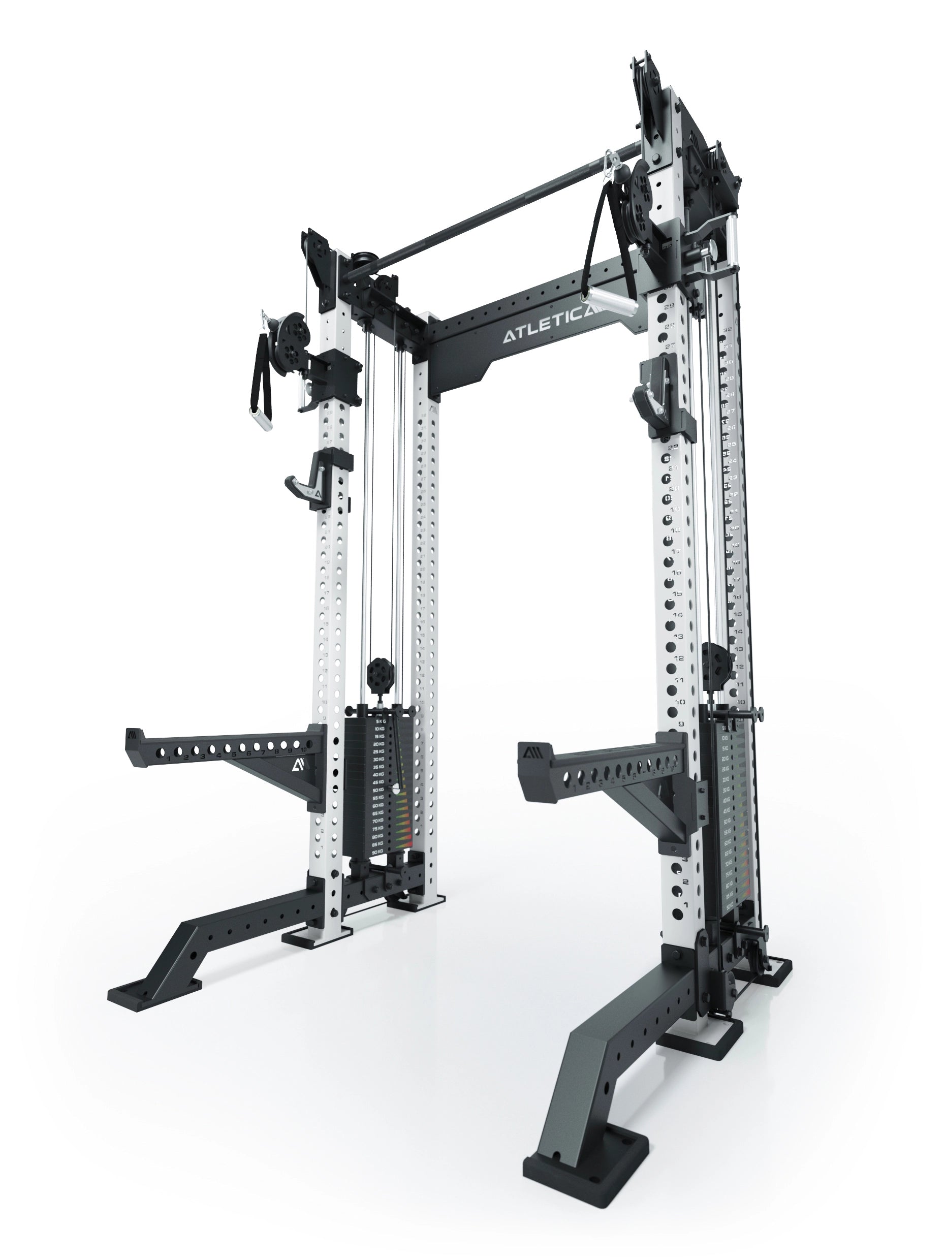 Power Rack R8-Bradley Kabelzug Station: Power Rack mit Seilzug und 2x90kg seitlichen Gewichtsblocks | Modular ausbaubar mit Multipresse und Jammer Arms | #variante_wei