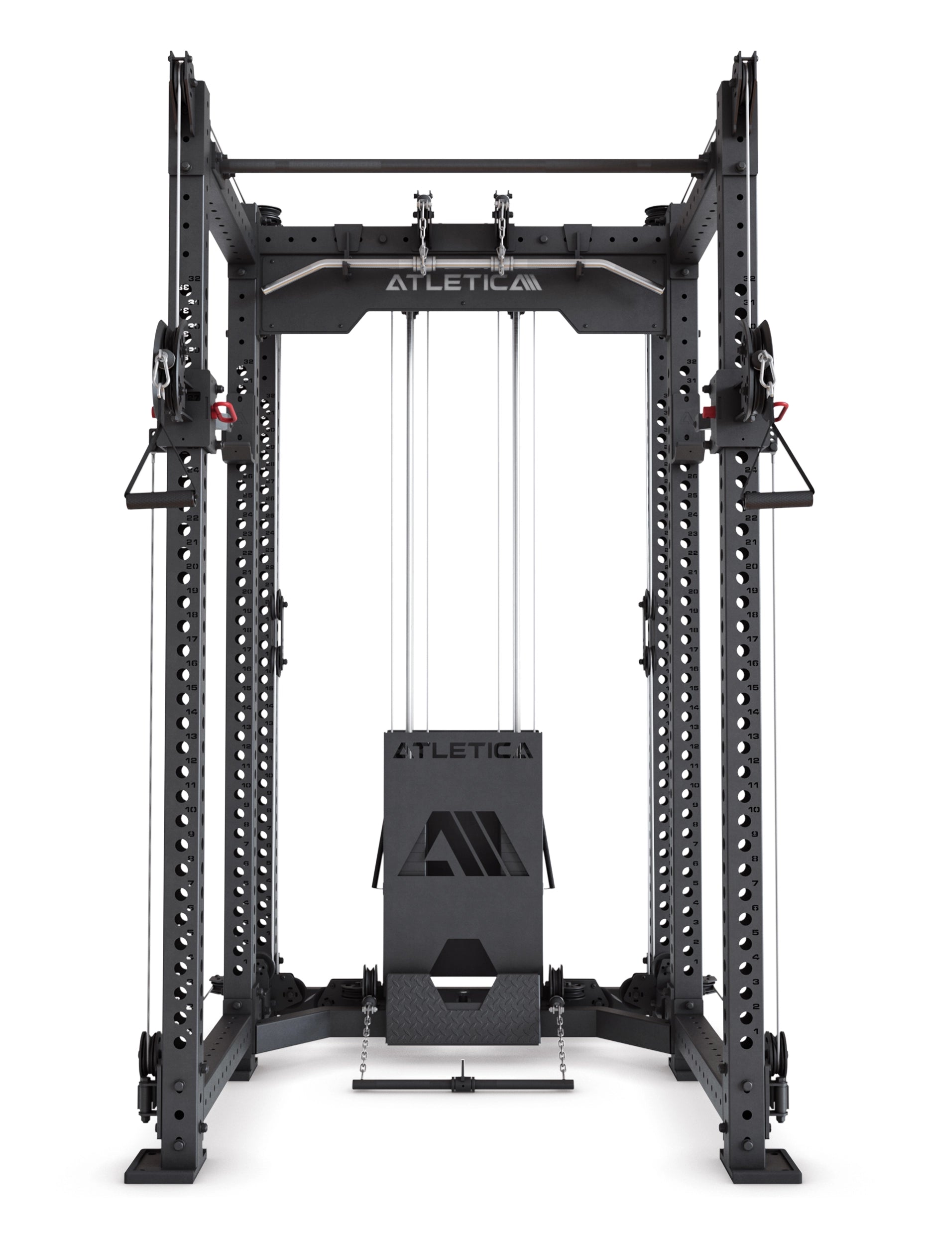 Power Rack R8-Alpha: Squat Rack & Kabelzug | 180kg Steckgewichte für Cable Cross, Latzug, Rudern | Klimmzugstange, J-Hooks | 6-Pfosten