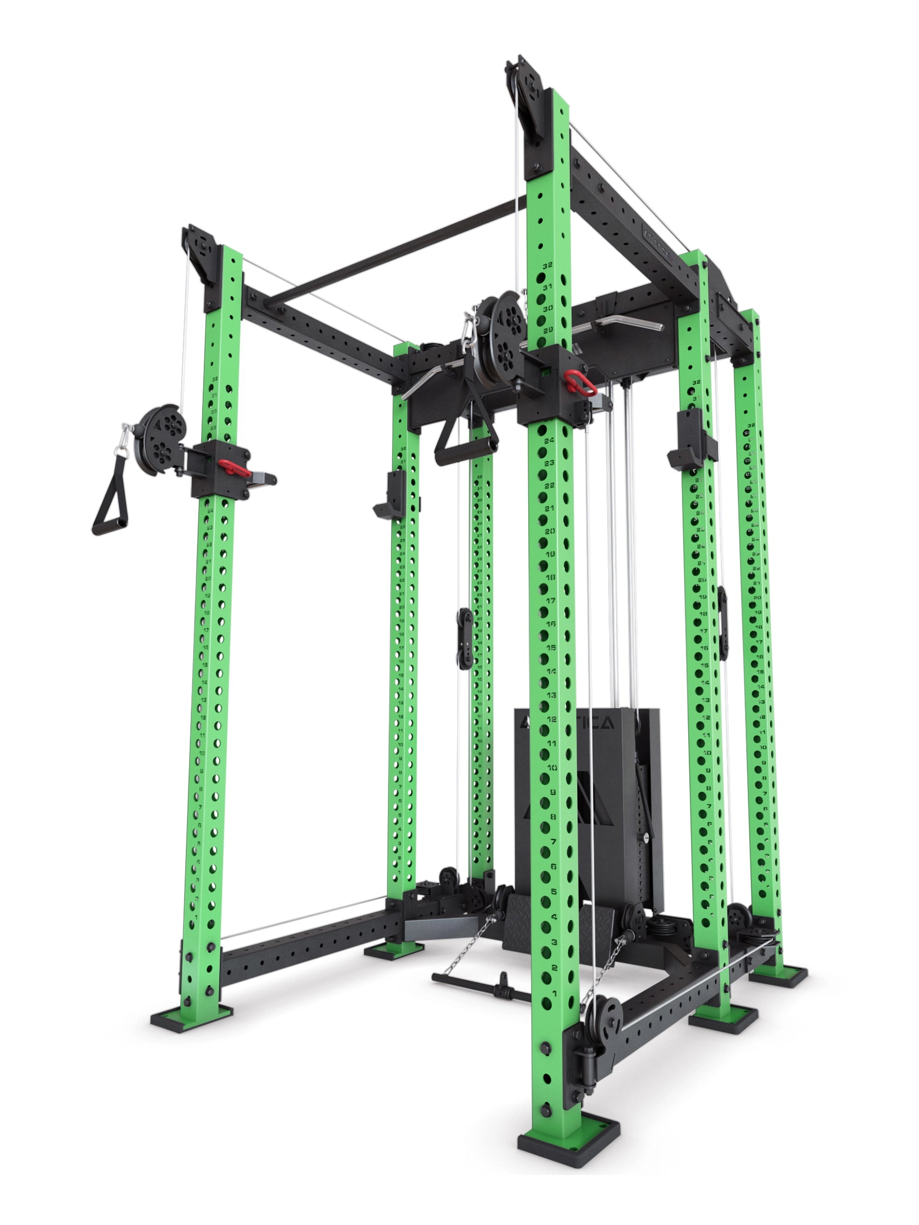 Power Rack R8-Alpha: Squat Rack & Kabelzug | 180kg Steckgewichte für Cable Cross, Latzug, Rudern | Klimmzugstange, J-Hooks | 6-Pfosten