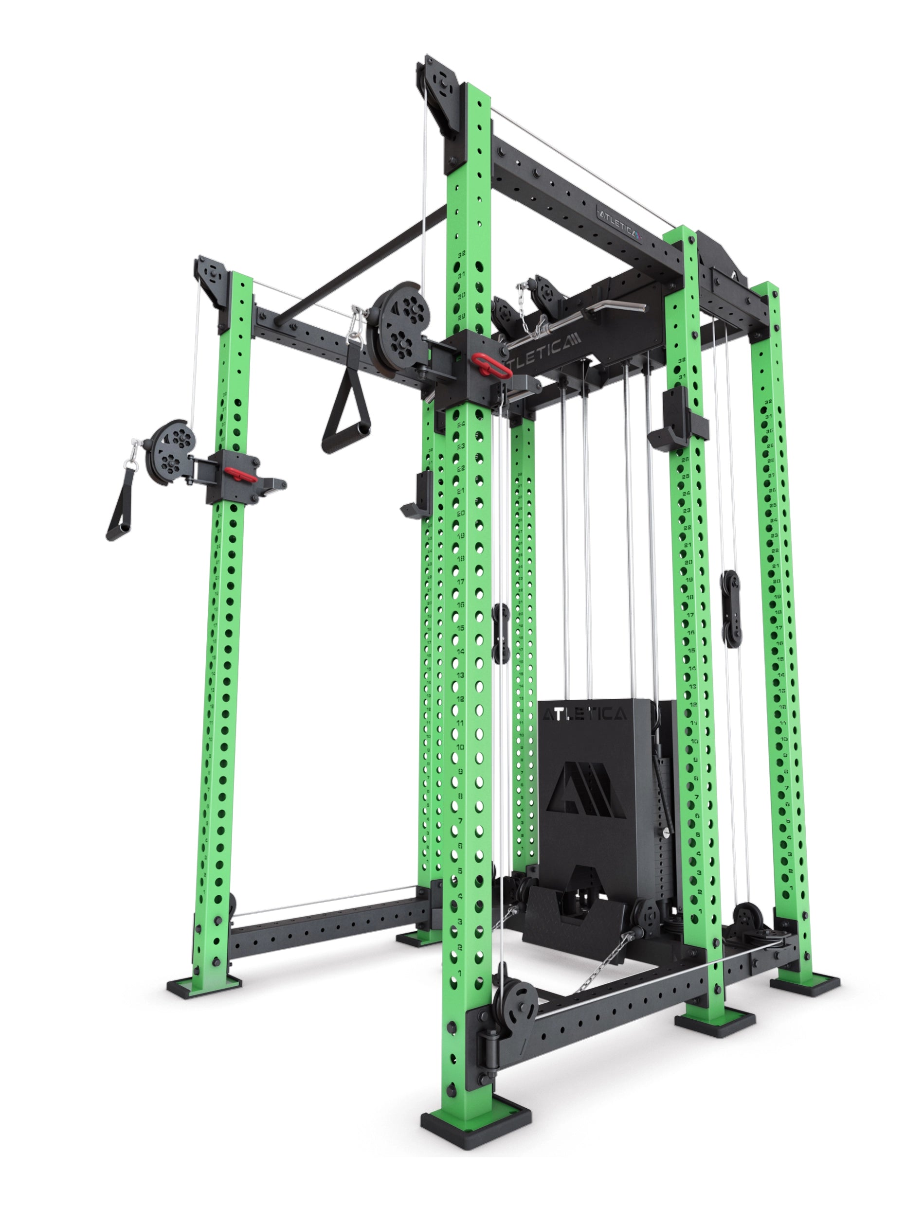 Power Rack R8-Alpha: Squat Rack & Kabelzug | 180kg Steckgewichte für Cable Cross, Latzug, Rudern | Klimmzugstange, J-Hooks | 6-Pfosten