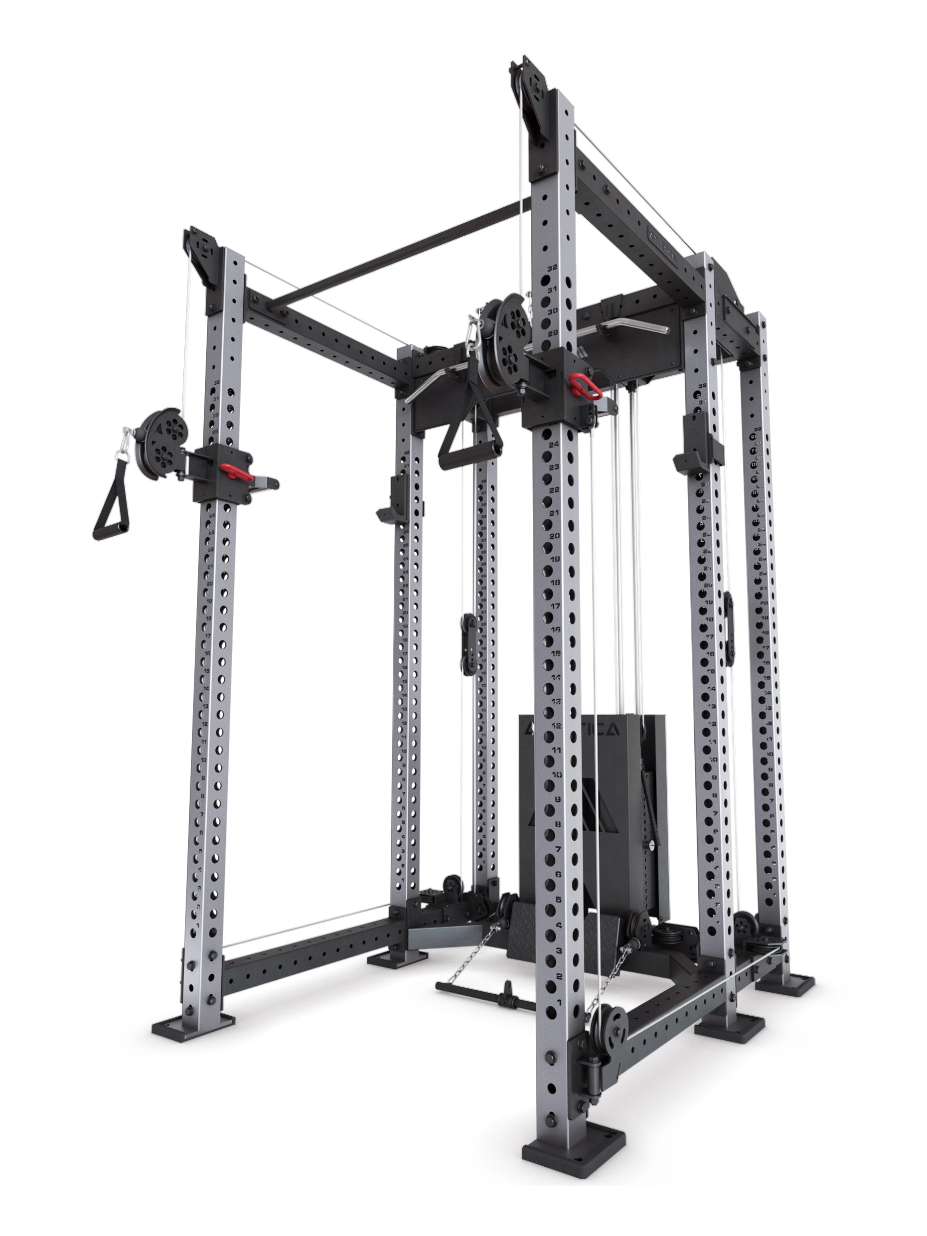 Power Rack R8-Alpha: Squat Rack & Kabelzug | 180kg Steckgewichte für Cable Cross, Latzug, Rudern | Klimmzugstange, J-Hooks | 6-Pfosten