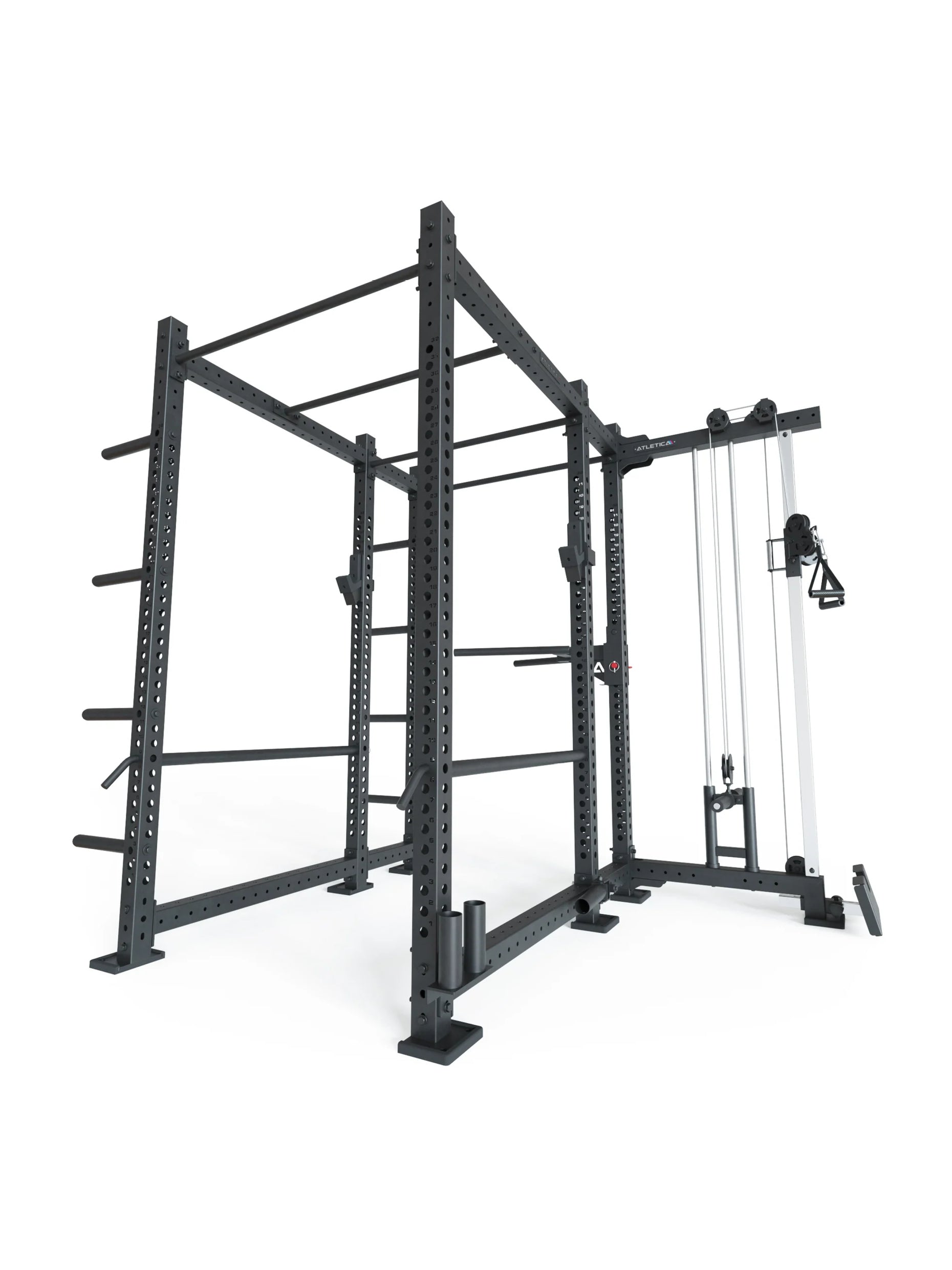 Power Rack R8-Raptor: Cable Full Rack | Kabelzug | Sprossenleiter, Dip Station, J-Hooks, 8 Weight Pins, Safeties, Bar Holder, Landmine | Squat Rack | 173x265 cm Fläche | 286kg