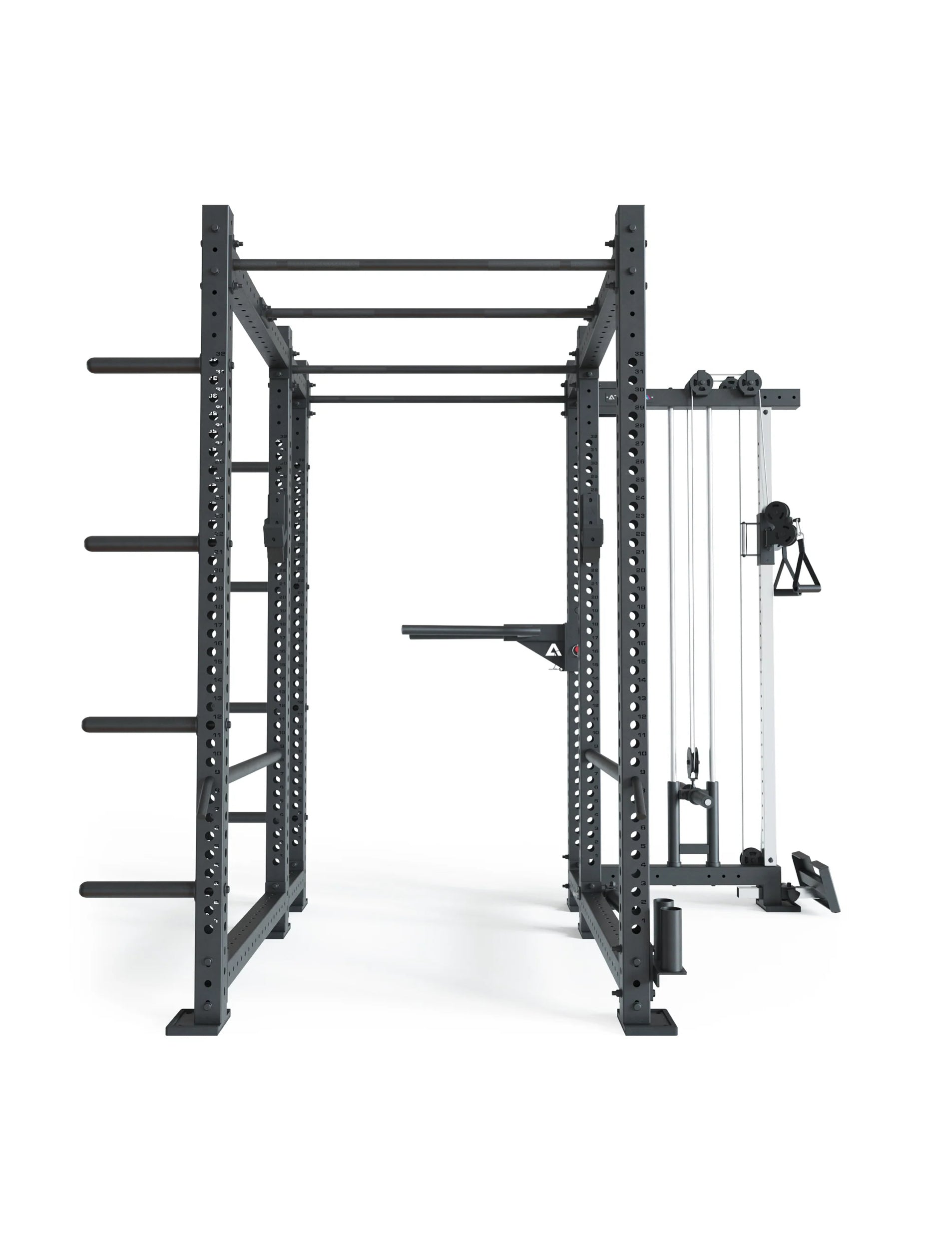 R8-Raptor Power Cage: Cable Full Rack | Kabelzug | Sprossenleiter, Dip Station, J-Hooks, 8 Weight Pins, Safeties, Bar Holder, Landmine | Squat Rack | 173x265 cm Fläche | 286kg
