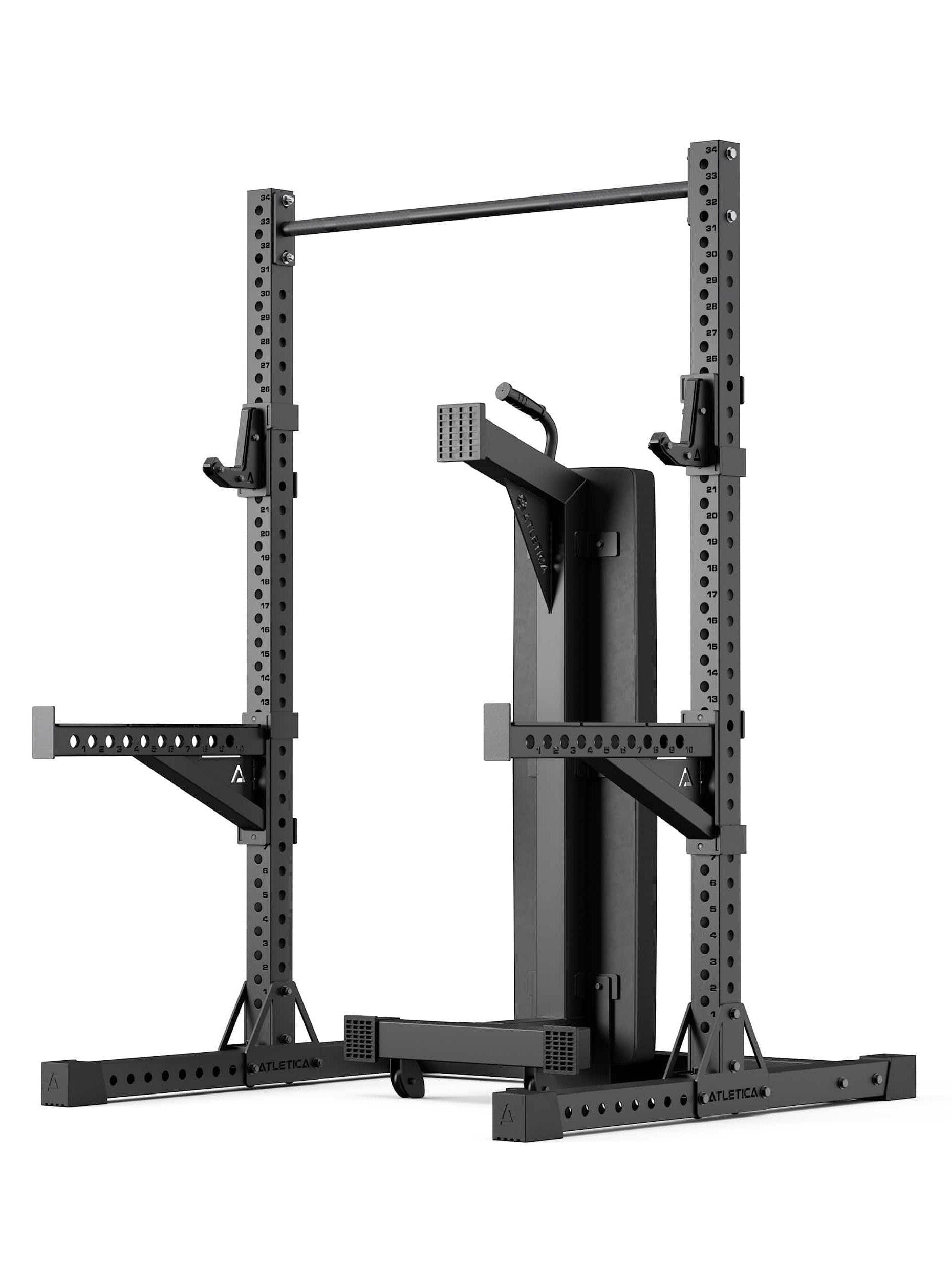Full Squat Rack R7 Serie: In zwei Höhen erhältlich 180cm & 194cm | ideal für Räume mit unterschiedlichen Deckenhöhen | Spotter Arms, weite J-Hooks inklusive #size_194cm