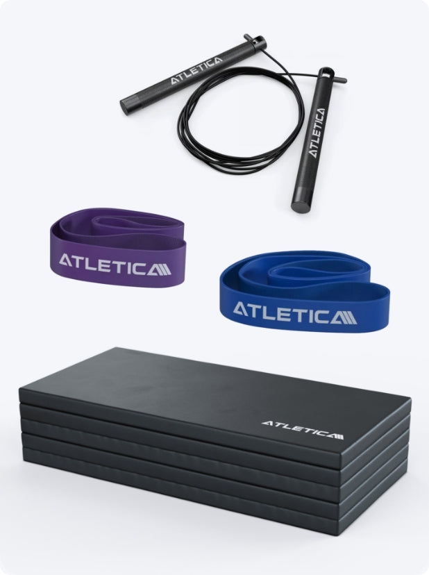 Warm Up Kollektion Fitness Equipment: Seil, Gymnastikmatte und Widerstandsbänder