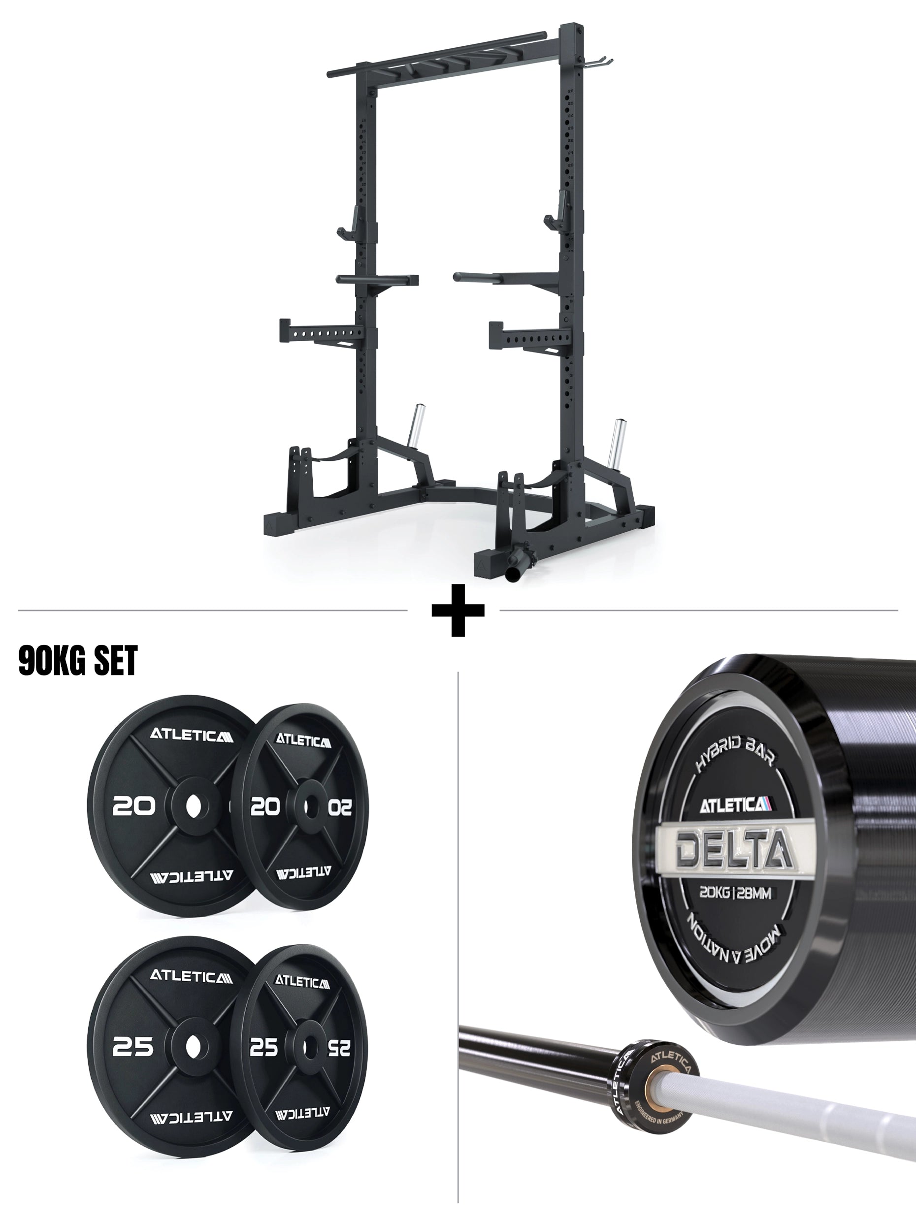 Foundation Set I Squat Rack & Langhantel Delta & 90kg Iron Plates