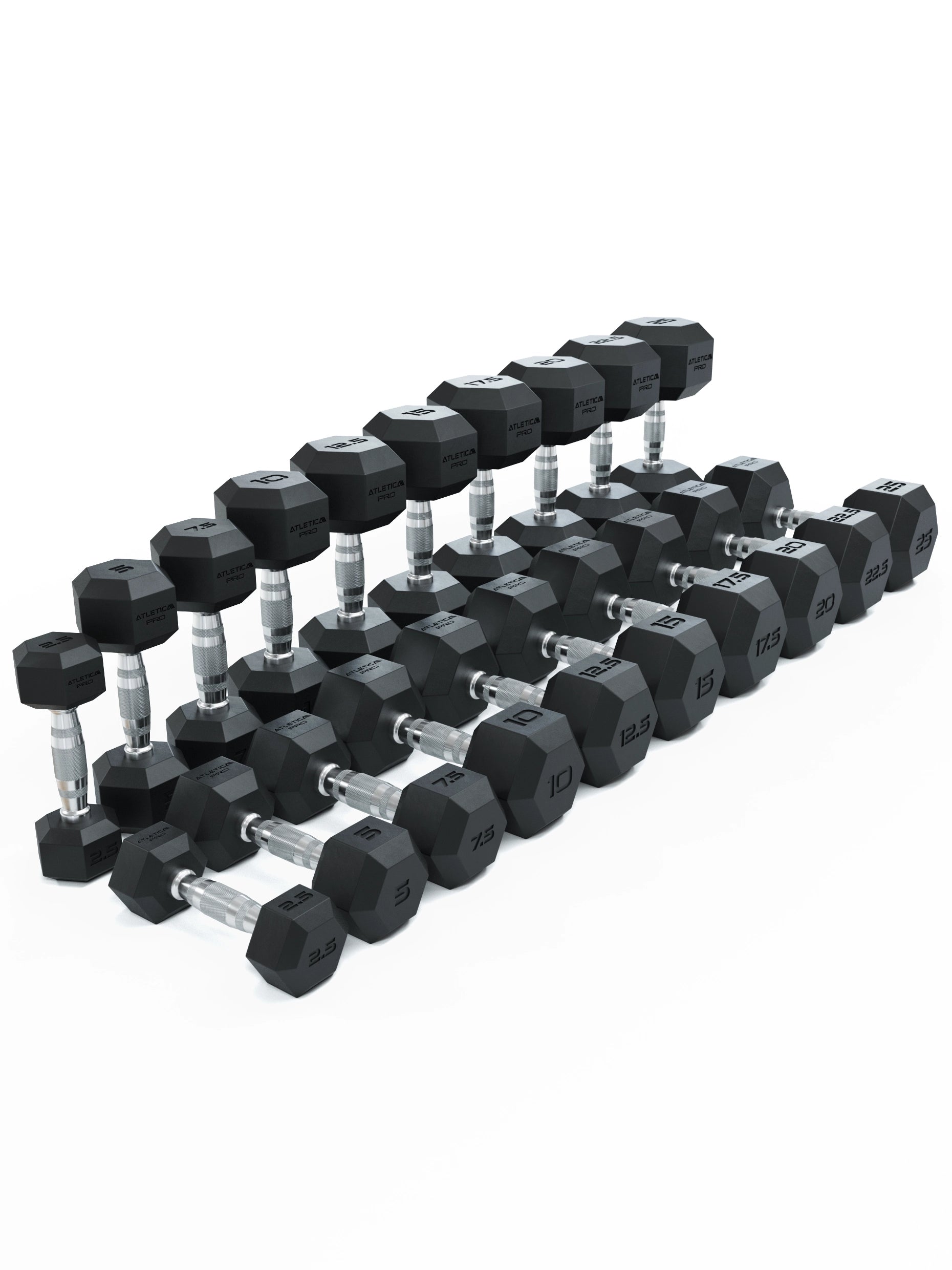 ATLETICA Hexagonhanteln PRO (SET 2.5 kg - 25 kg) | Polyurethan Hexagon Kurzhanteln | Dumbbells Pro - Gewichte mit bikonischem Griff mit Hartchrom Beschichtung | CNC gefräster Stahlkern 