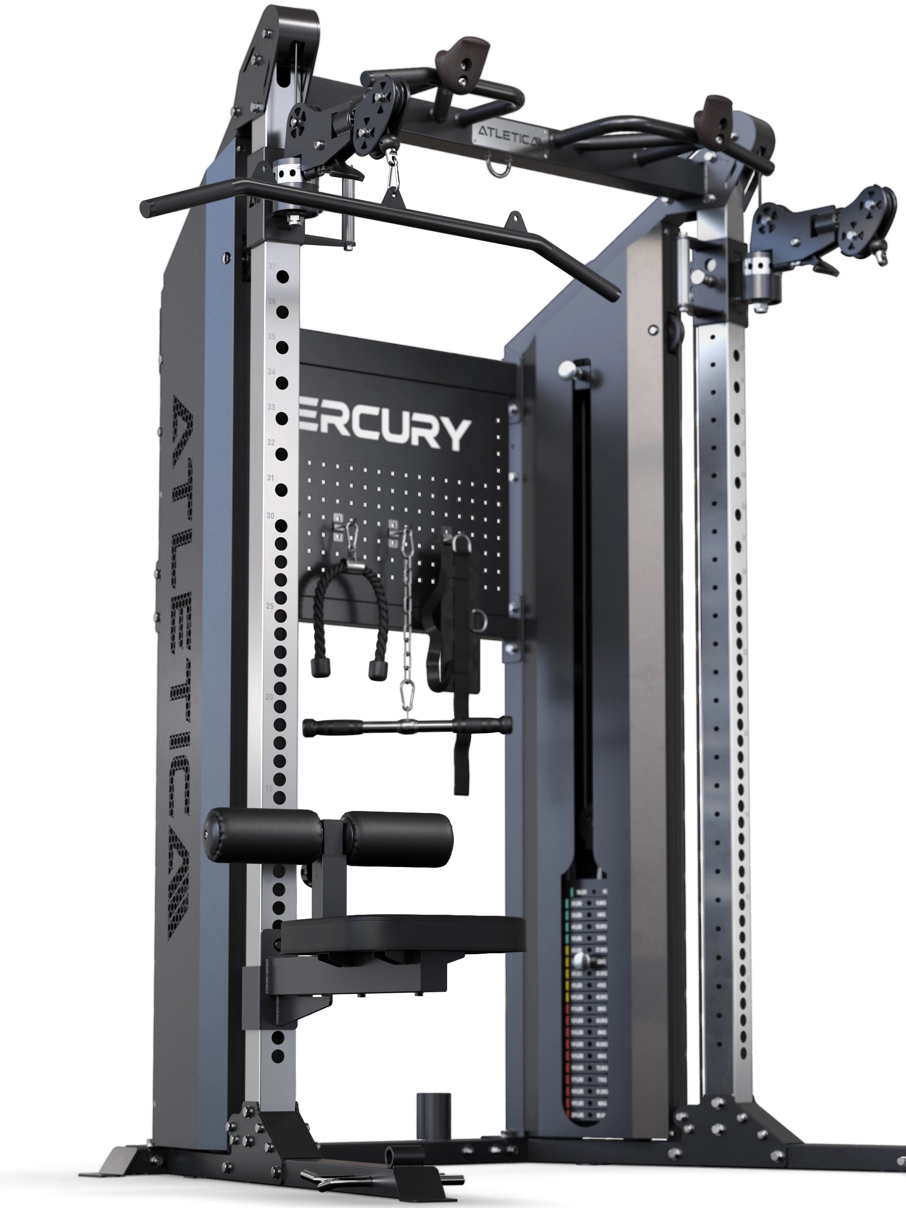 Functional Trainer Mercury: verstellbare Kabelzüge mit 360°-Winkelverstellung für Crossover und Lat Pull mit individuellen Zugrichtungen
