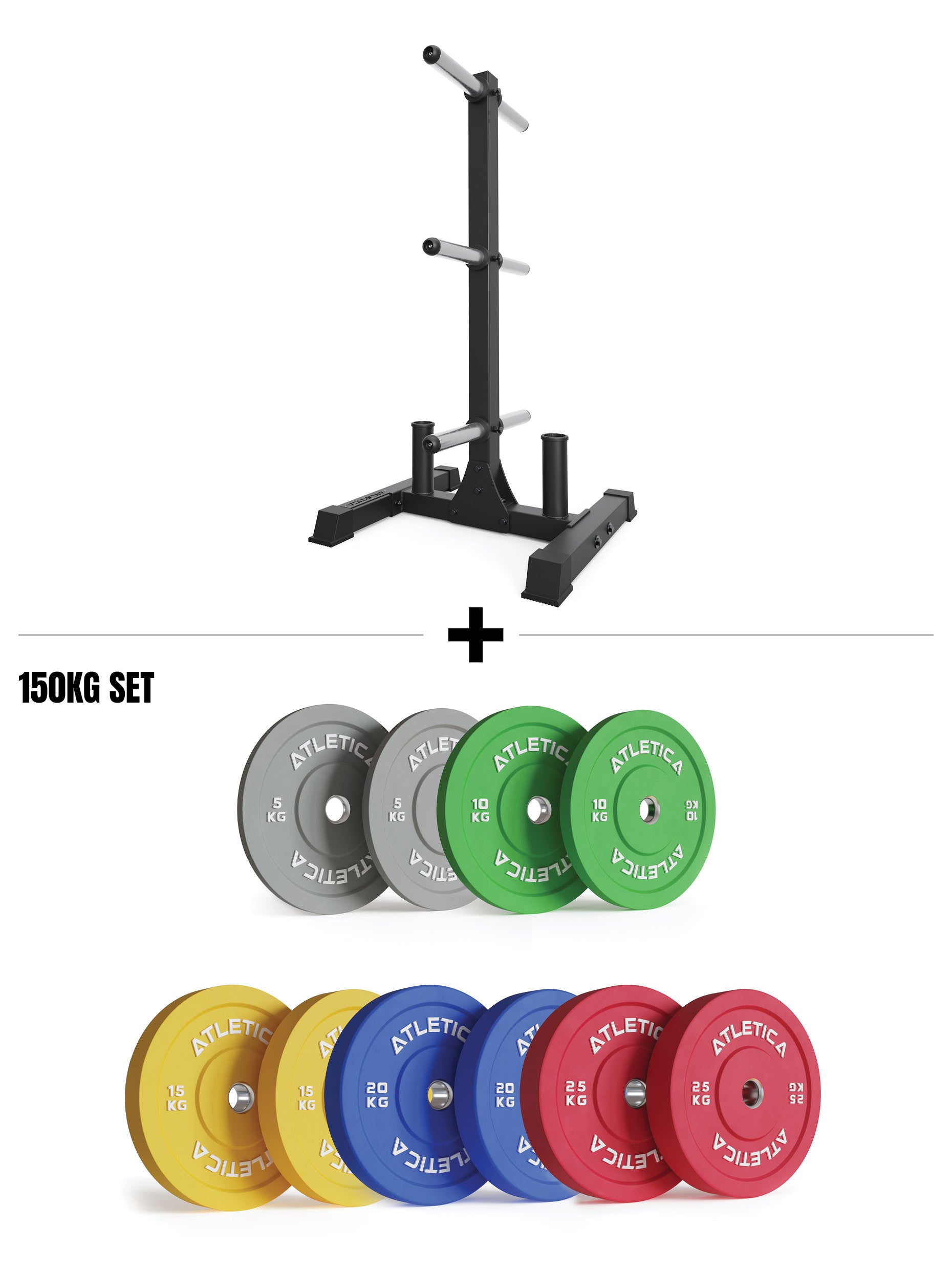 Rhino Vibe Set I 150kg Color Bumper Plates & Rhino Hantelscheibenablage, Black Week Sale