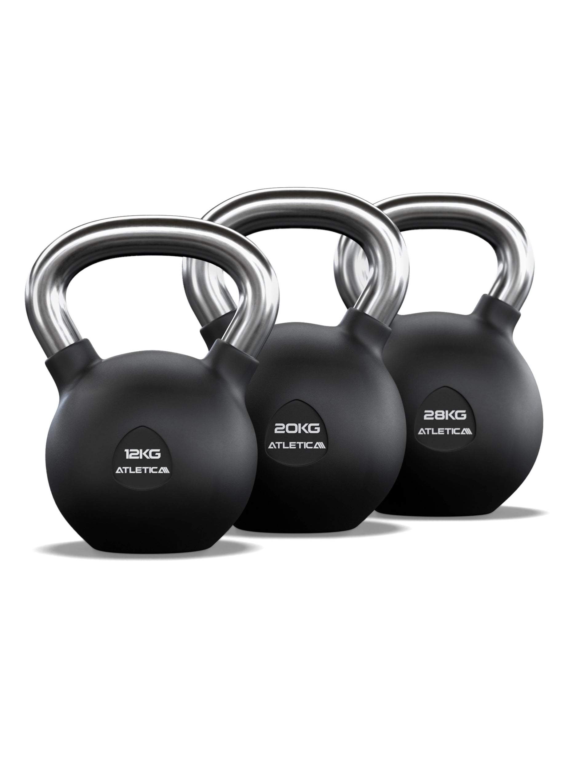 12, 20, 28kg | Gummierte Kugelhantel mit Chromgriff | Hochwertige Stahllegierung | Studioqualität | Funktionelles Ganzkörpertraining