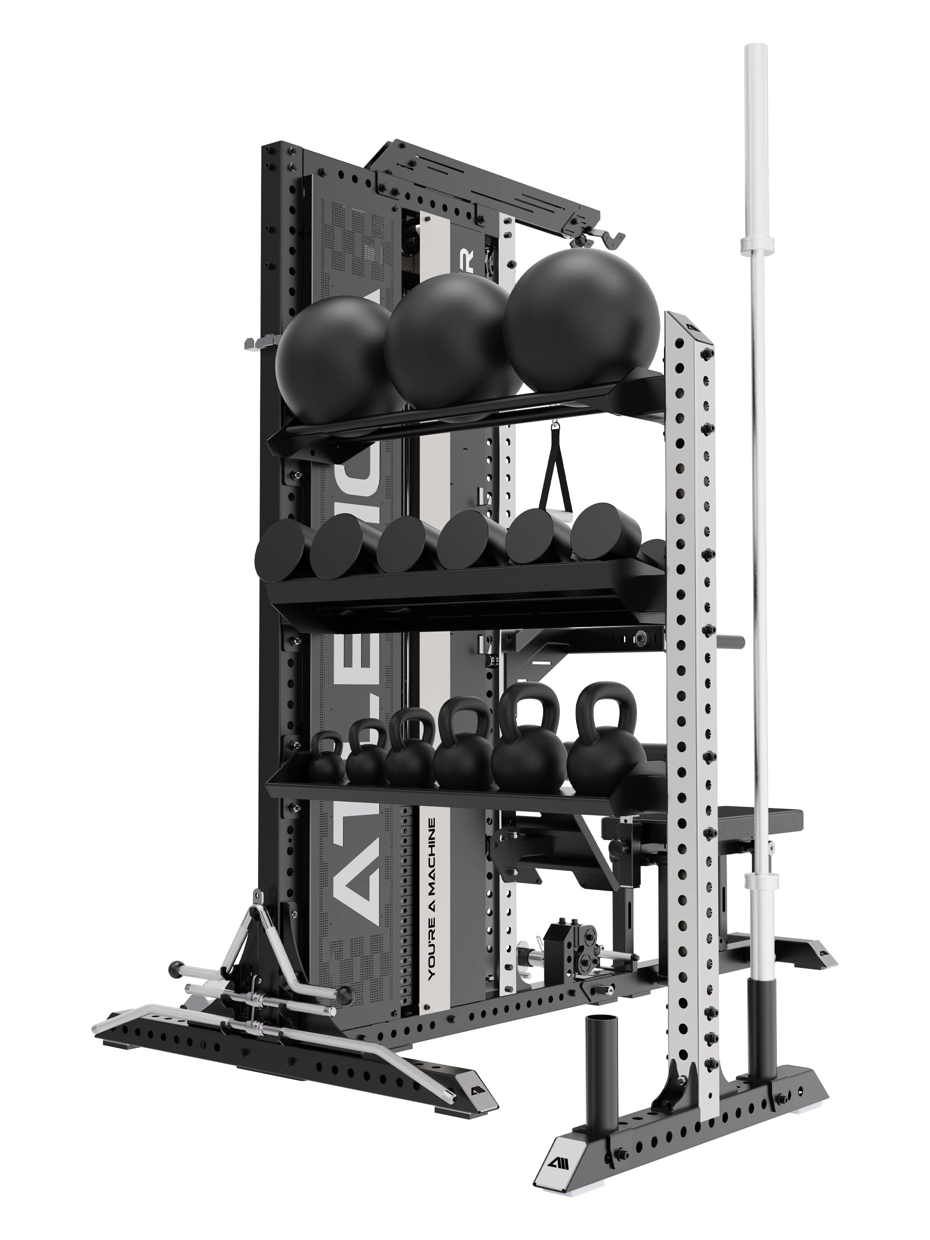 Atletica Stinger Functional Trainer mit Lagerregal für Lagerung von Kettlebells, Wallballs und Kurzhanteln