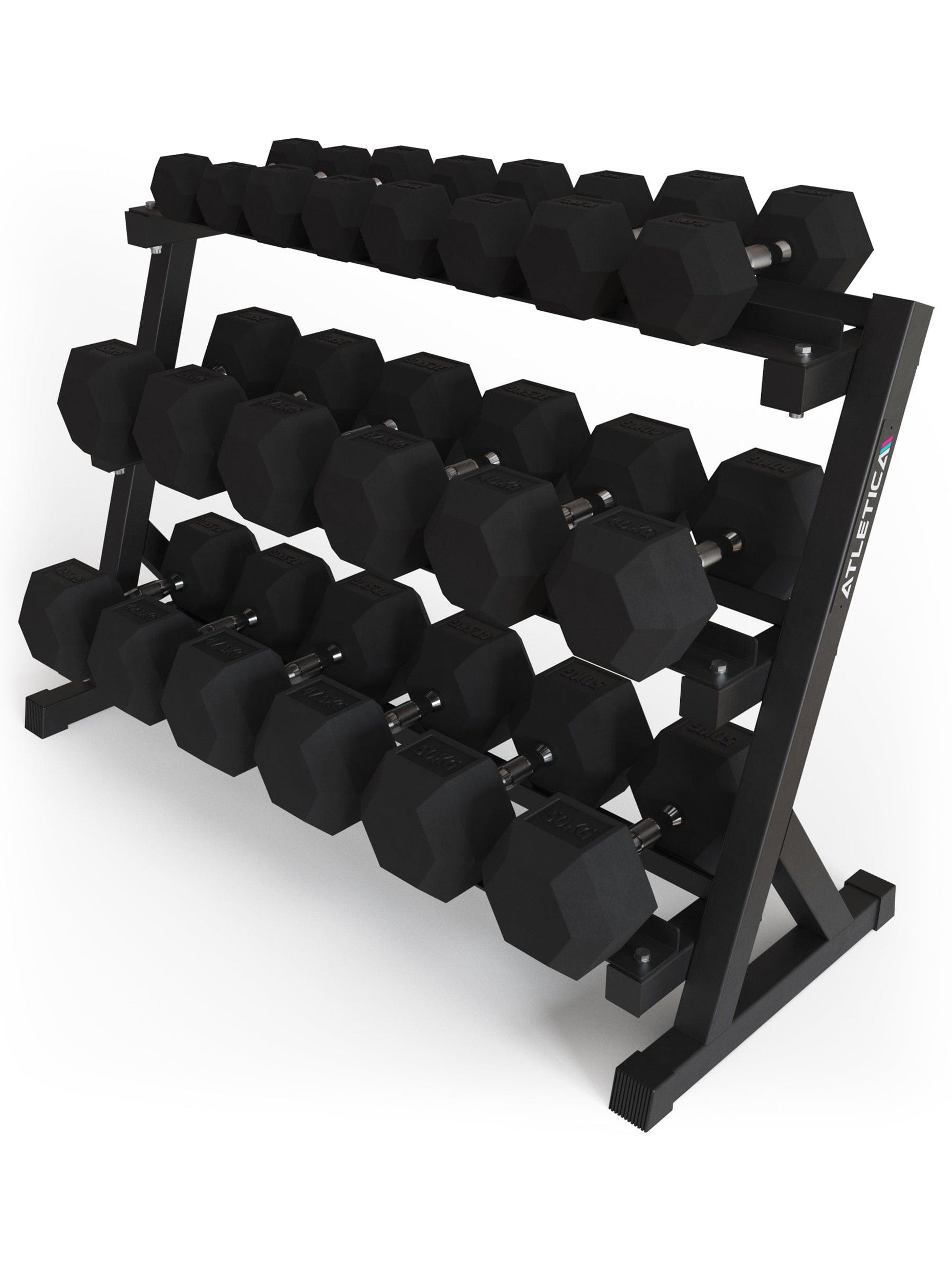 Kurzhantelablage HellHound Gewichtsablage | 3 Ebenen | Stabile Konstruktion für bis zu 22 Hanteln | Bis 650 kg belastbar | Geringe Tiefe