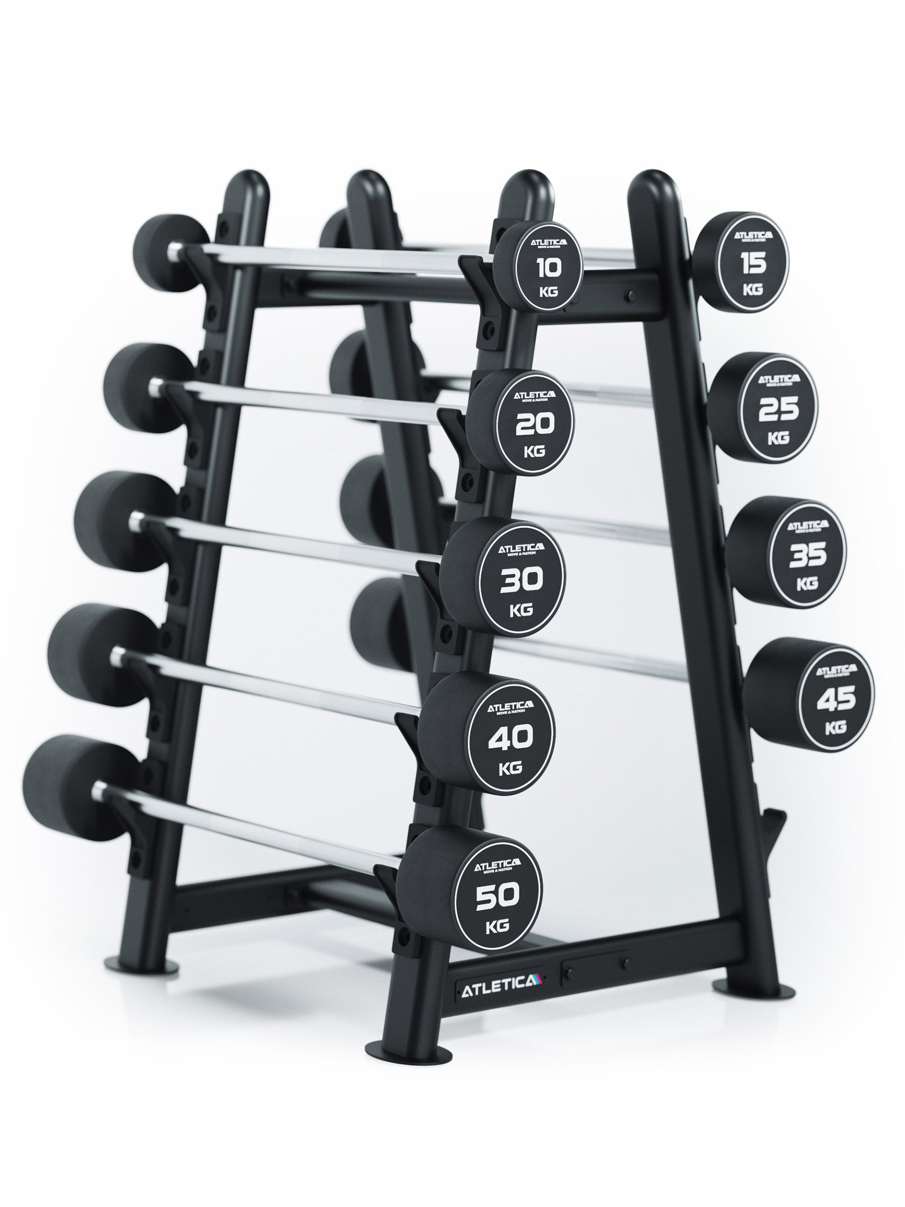 Hantelstangen-Ablage: sichere Aufbewahrung für 10 Langhanteln, 800kg Belastbarkeit, mehr Ordnung im Trainingsraum