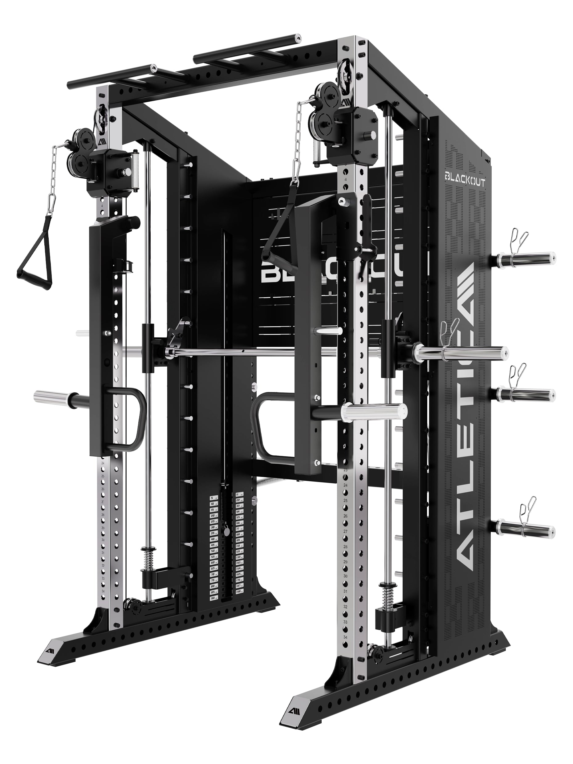 Kraftstation Blackout von Atletica: Fitnessstudio Qualität mit dualem Kabelzug, Jammer Arms, massiven Uprights 