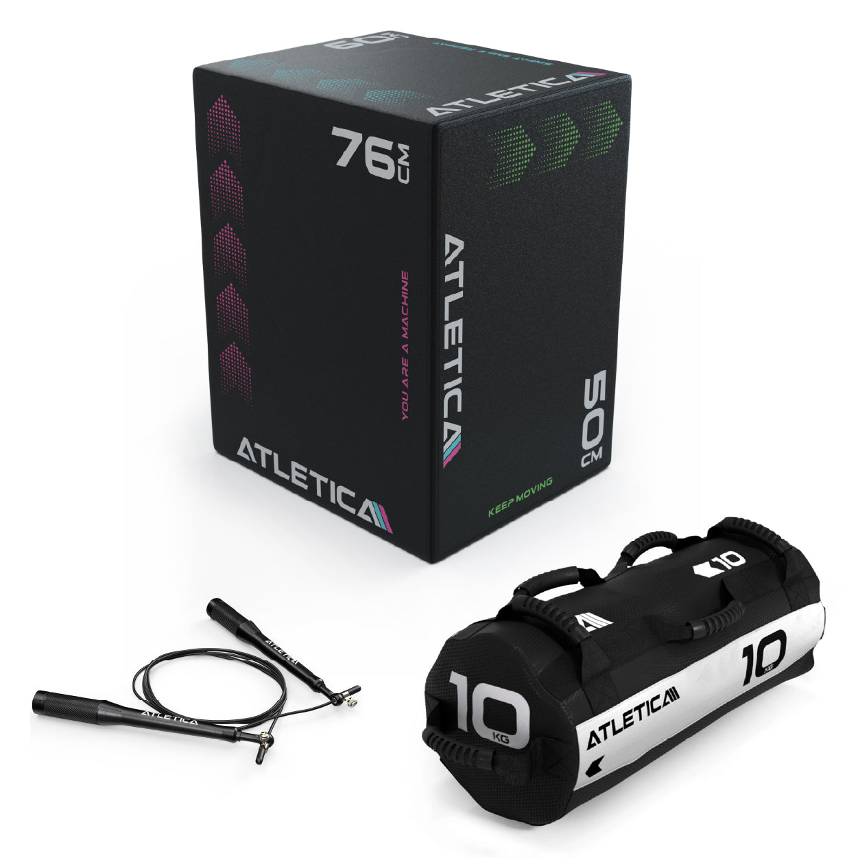 Cardio Warm-Up Set 1: Atletica Plyo Box, Sandsack 10kg, Springseil