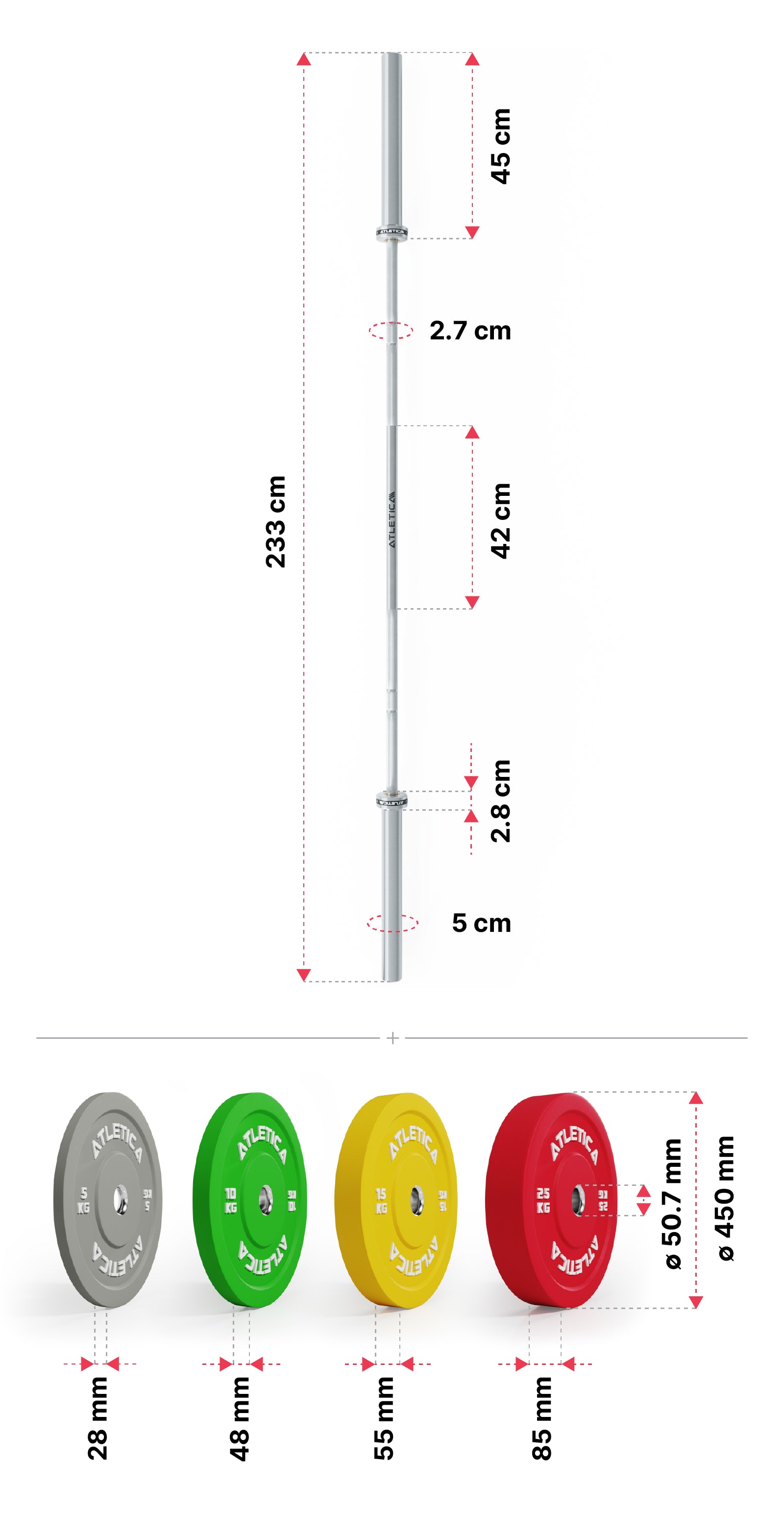 Langhantel Set Gamma von Atletica: Dimensionen