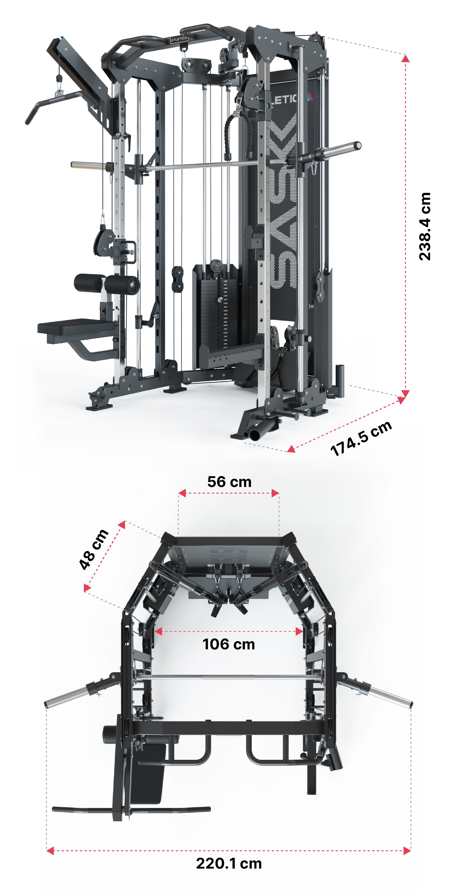 SAS Multipresse von Atletica: Dimensionen