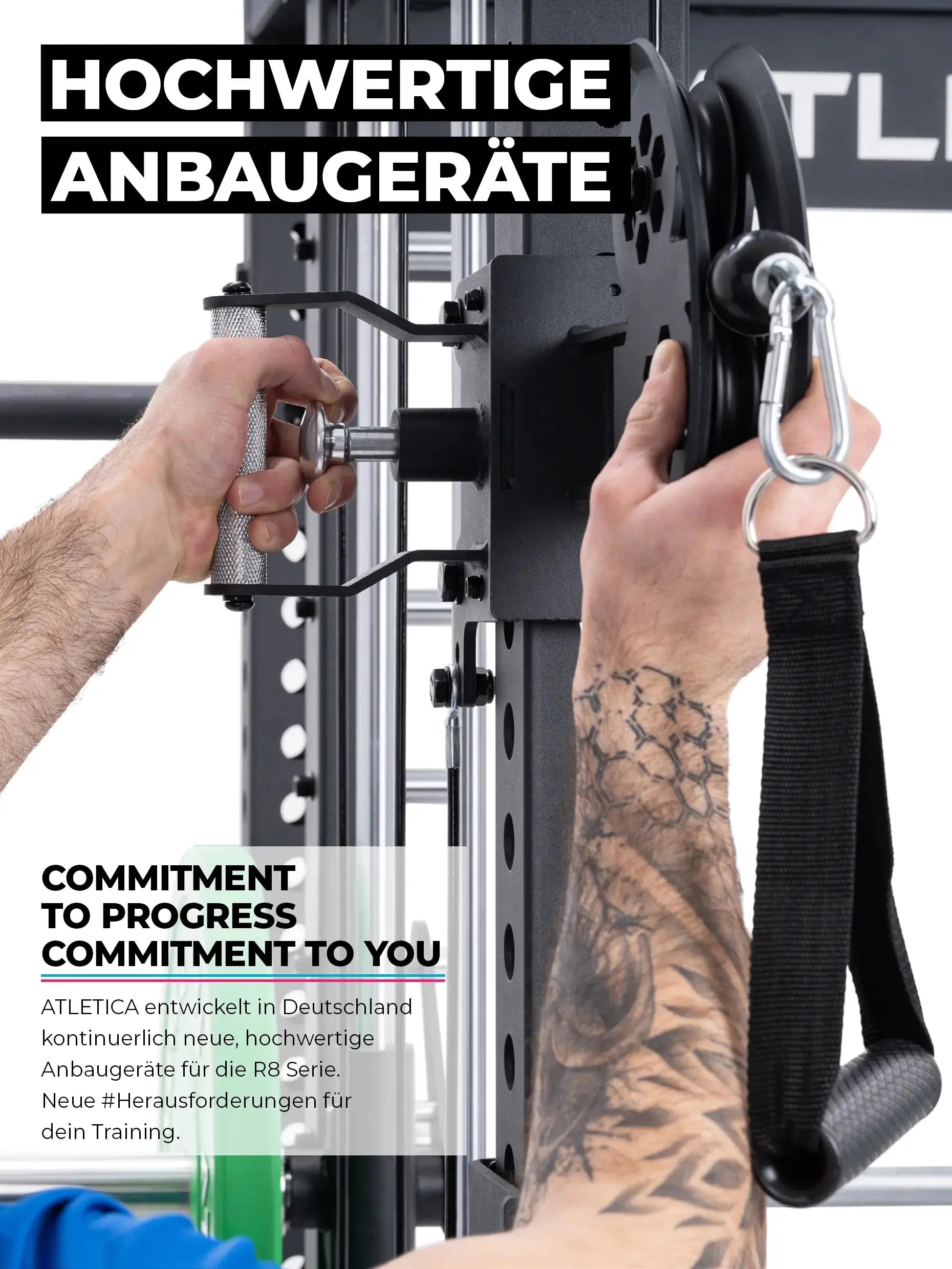 Full Power Rack R8-Bradley Kabelzug Station: Power Rack mit Seilzug und 2x90kg seitlichen Gewichtsblocks | Modular ausbaubar mit Multipresse und Jammer Arms 