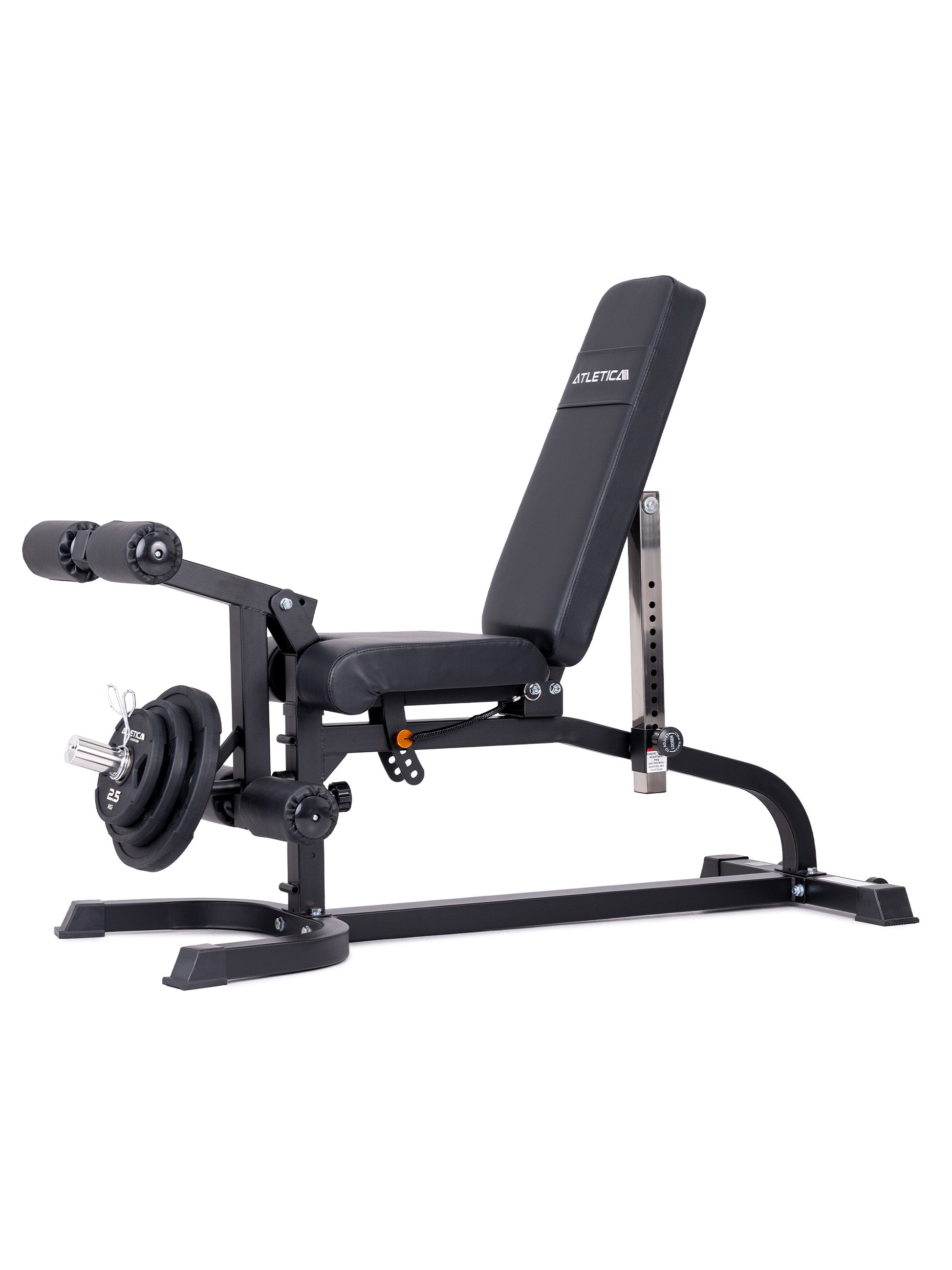 Hantelbank X-BENCH | Multifunktionale Hantelbank | Aufsätze für Bizeps- und Beincurls | Negativ verstellbar | 650kg Belastbarkeit | 8cm dickes Polster