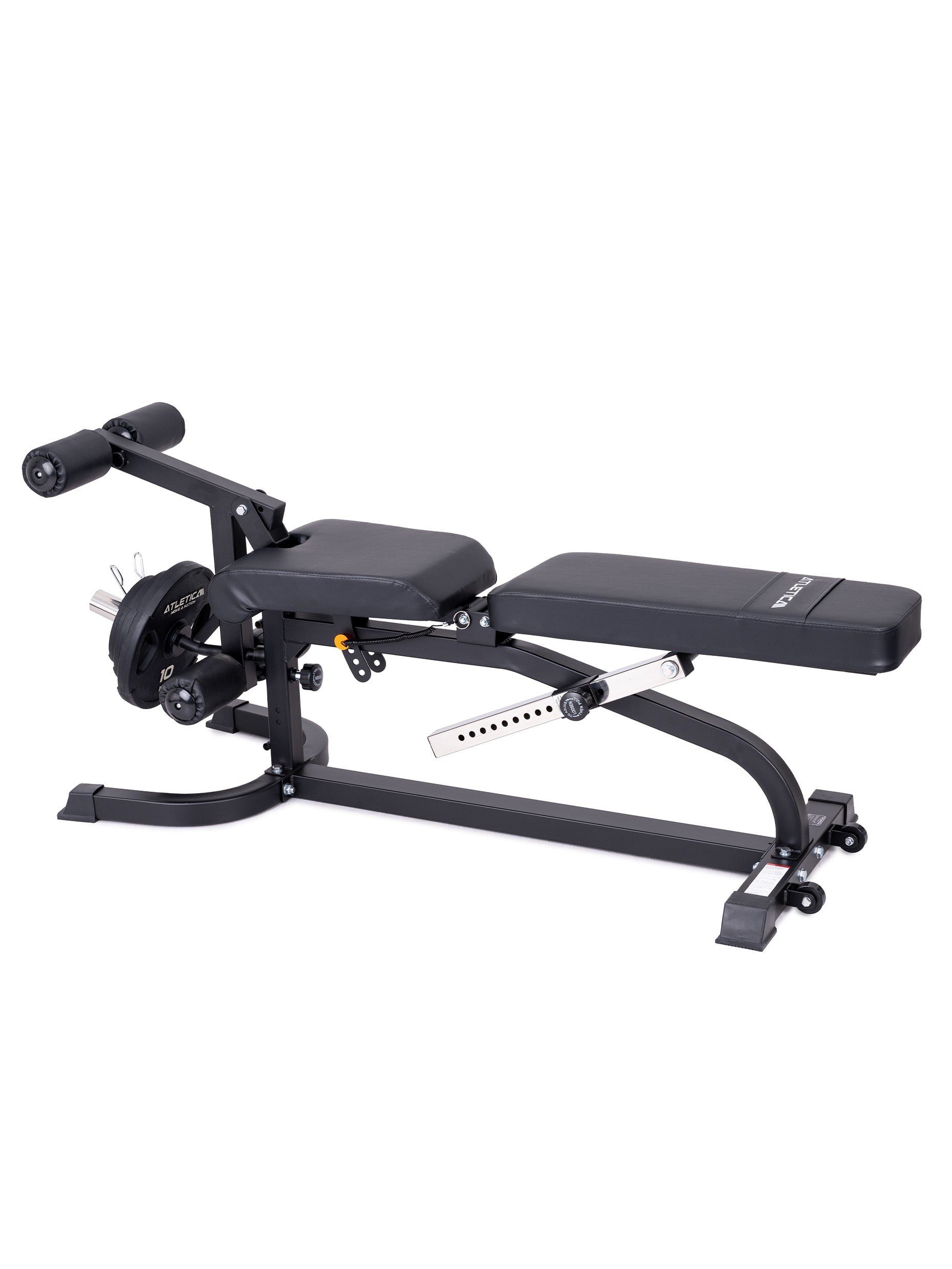 Hantelbank X-BENCH | Multifunktionale Hantelbank | Aufsätze für Bizeps- und Beincurls | Negativ verstellbar | 650kg Belastbarkeit | 8cm dickes Polster
