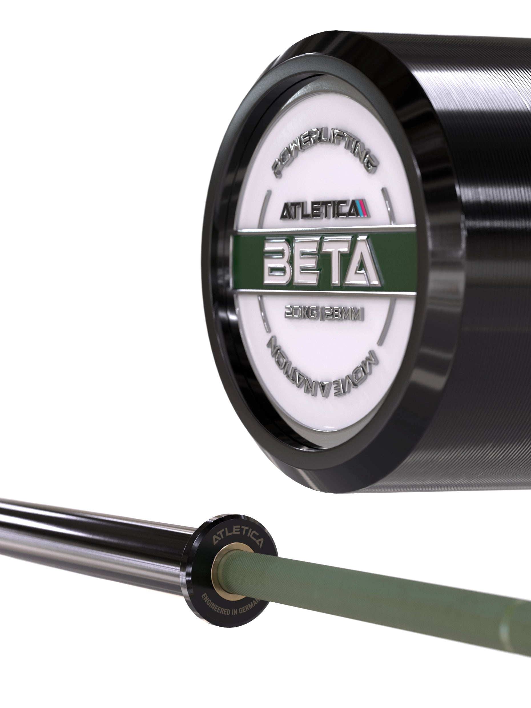 Hantelstangen: Langhantel Beta Powerlifting Langhantel, Entfessele Dein Powerlifting-Potential | 20kg | IPF-Markierung | Chrome / Military Green | 1200kg Belastbarkeit #color_military-green
