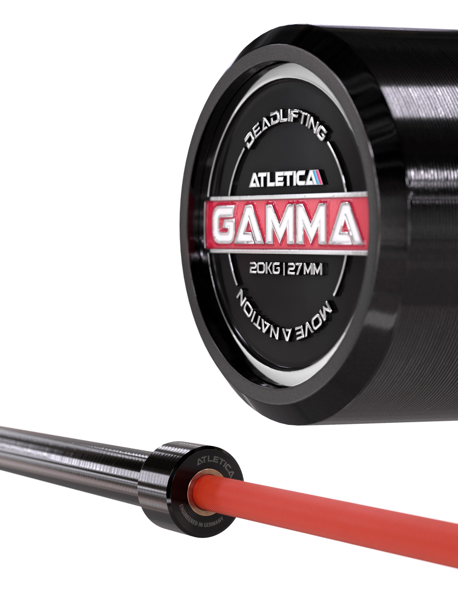 Hantelstangen: Langhantel Gamma Powerlifting Langhantel | 20kg | IPF- & IWF-Markierungen | Chrome / Sportscar Red | 1200kg Belastbarkeit #color_sportscar-red