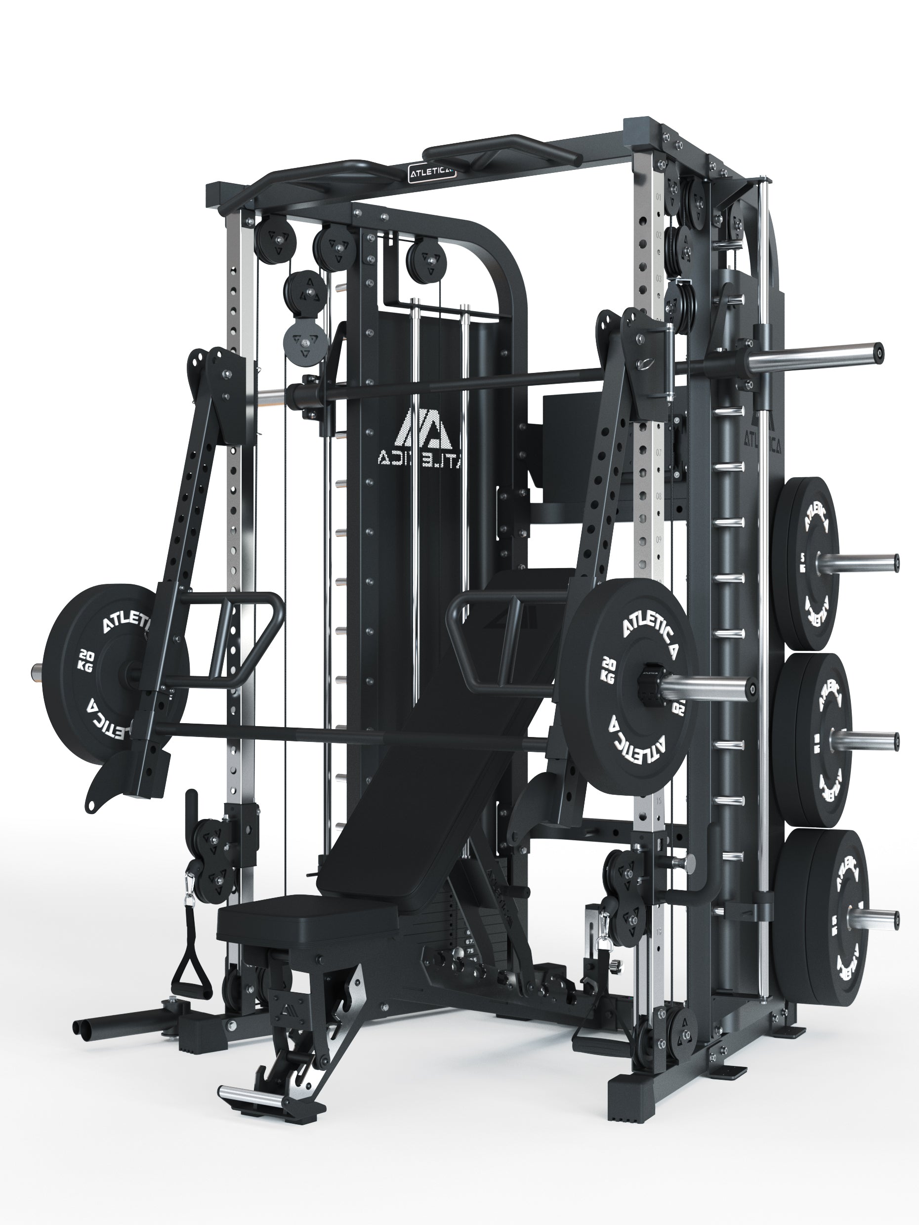Multipresse HyperBase: Smith Machine, Kabelzugstation und Power Rack, Hantelbank B10